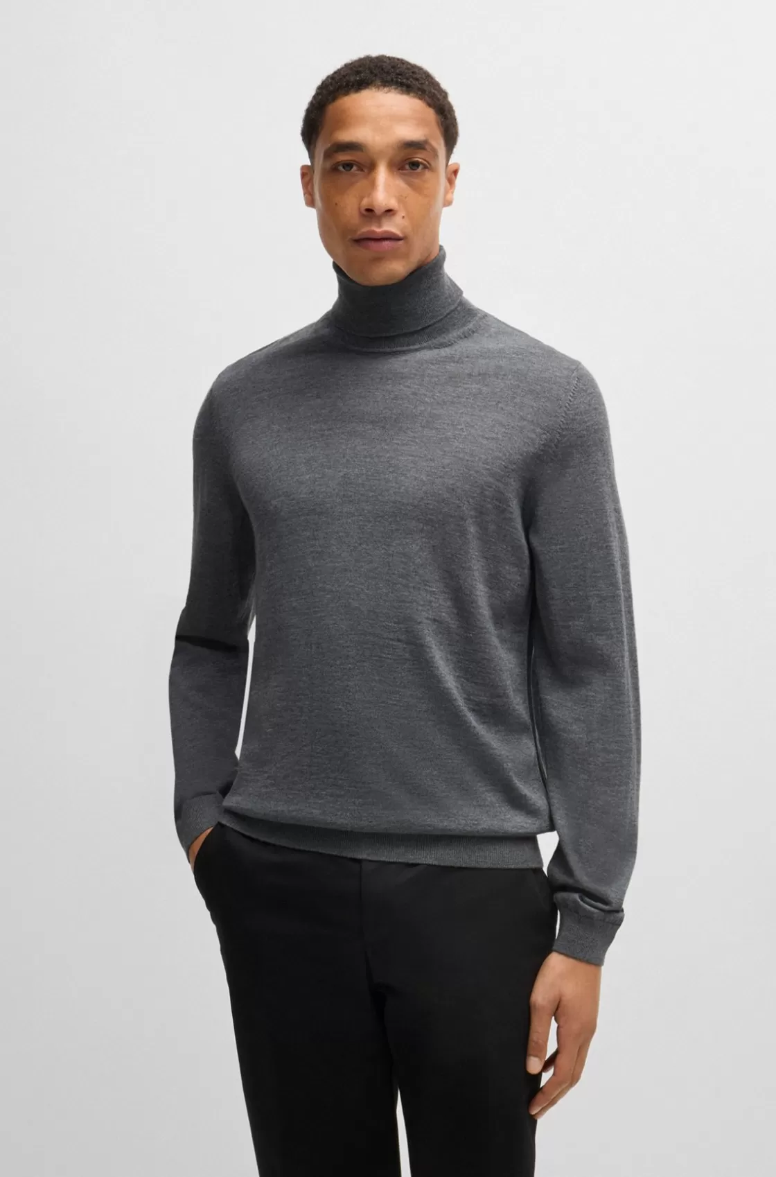 HUGO BOSS Slim-fit Rollneck Sweater In Wool Grey Outlet