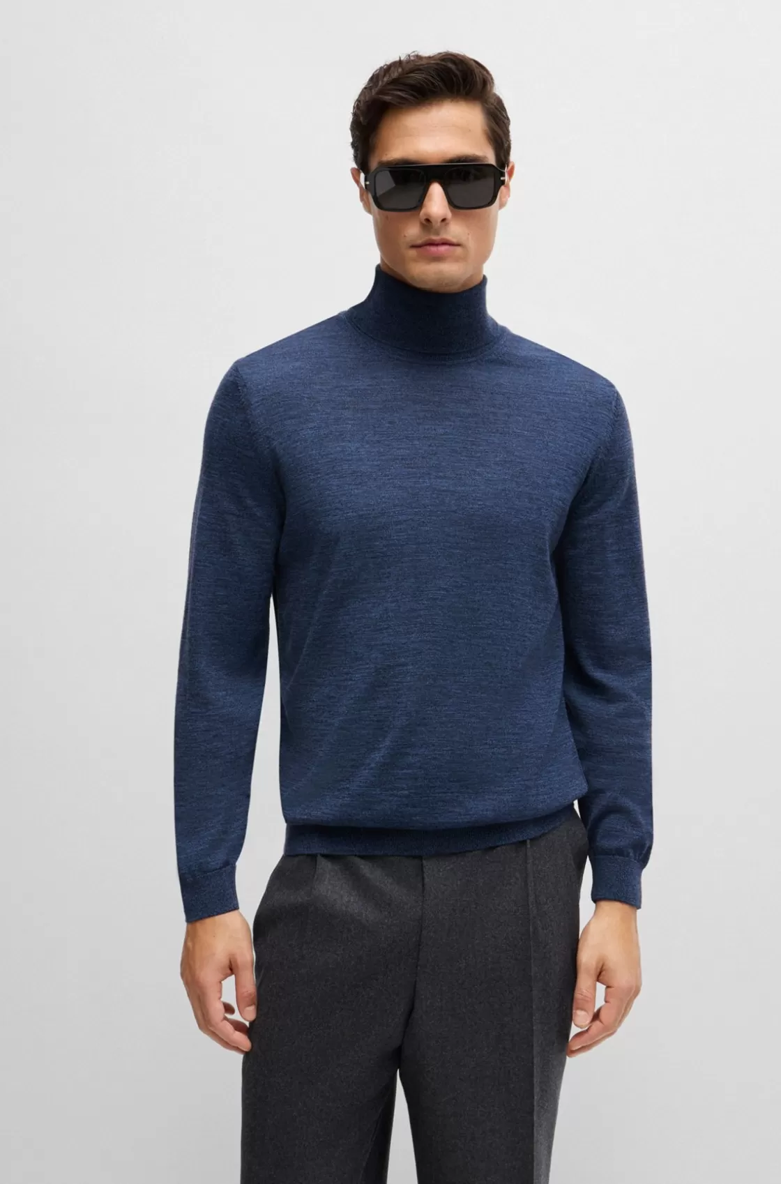 HUGO BOSS Slim-fit Rollneck Sweater In Wool Blue Sale