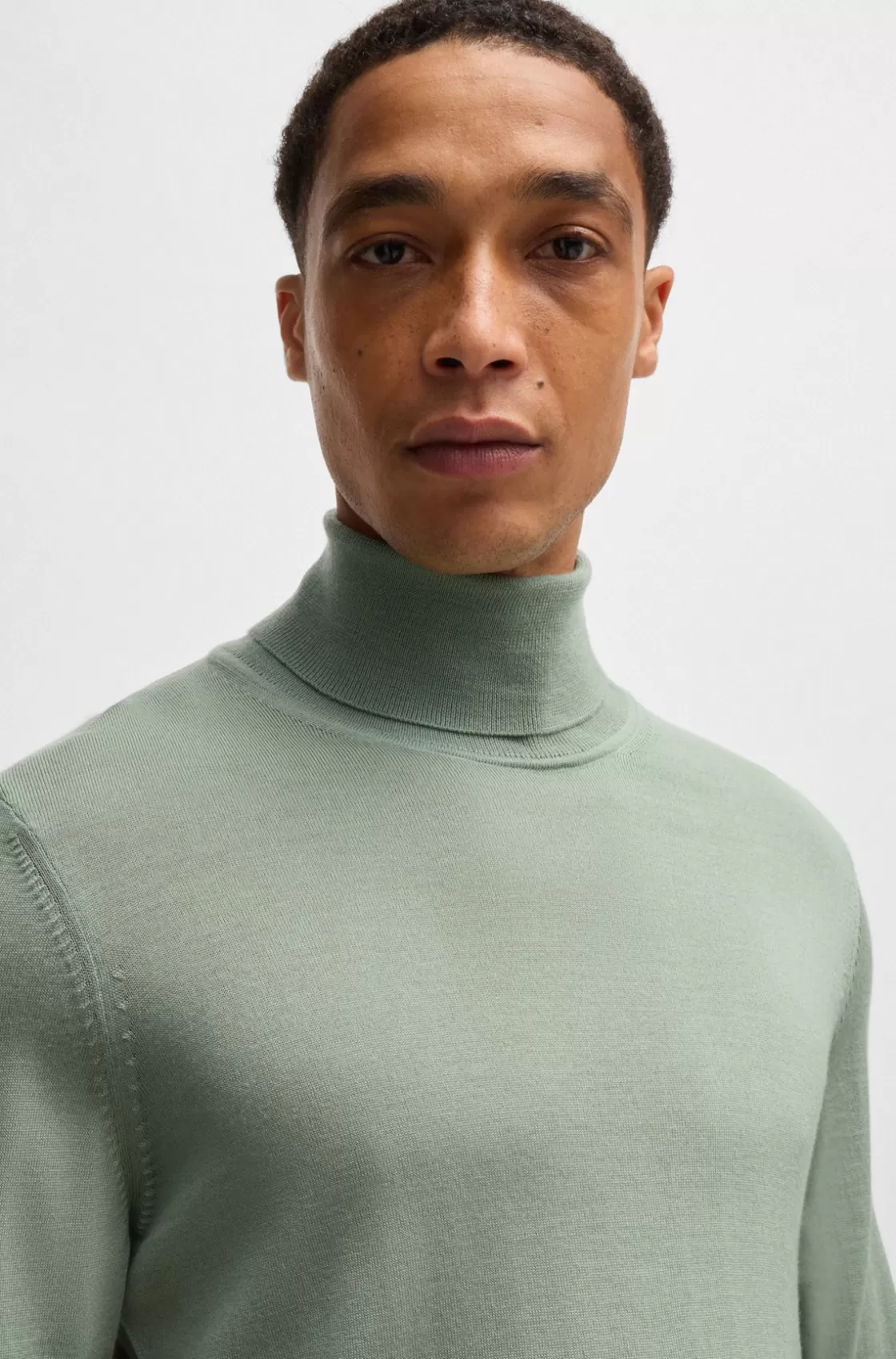 HUGO BOSS Slim-fit Rollneck Sweater In Wool Light Green Store