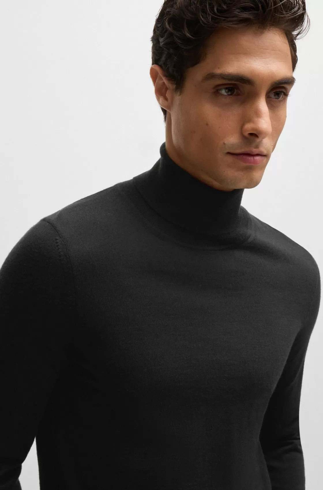 HUGO BOSS Slim-fit Rollneck Sweater In Wool Black Hot