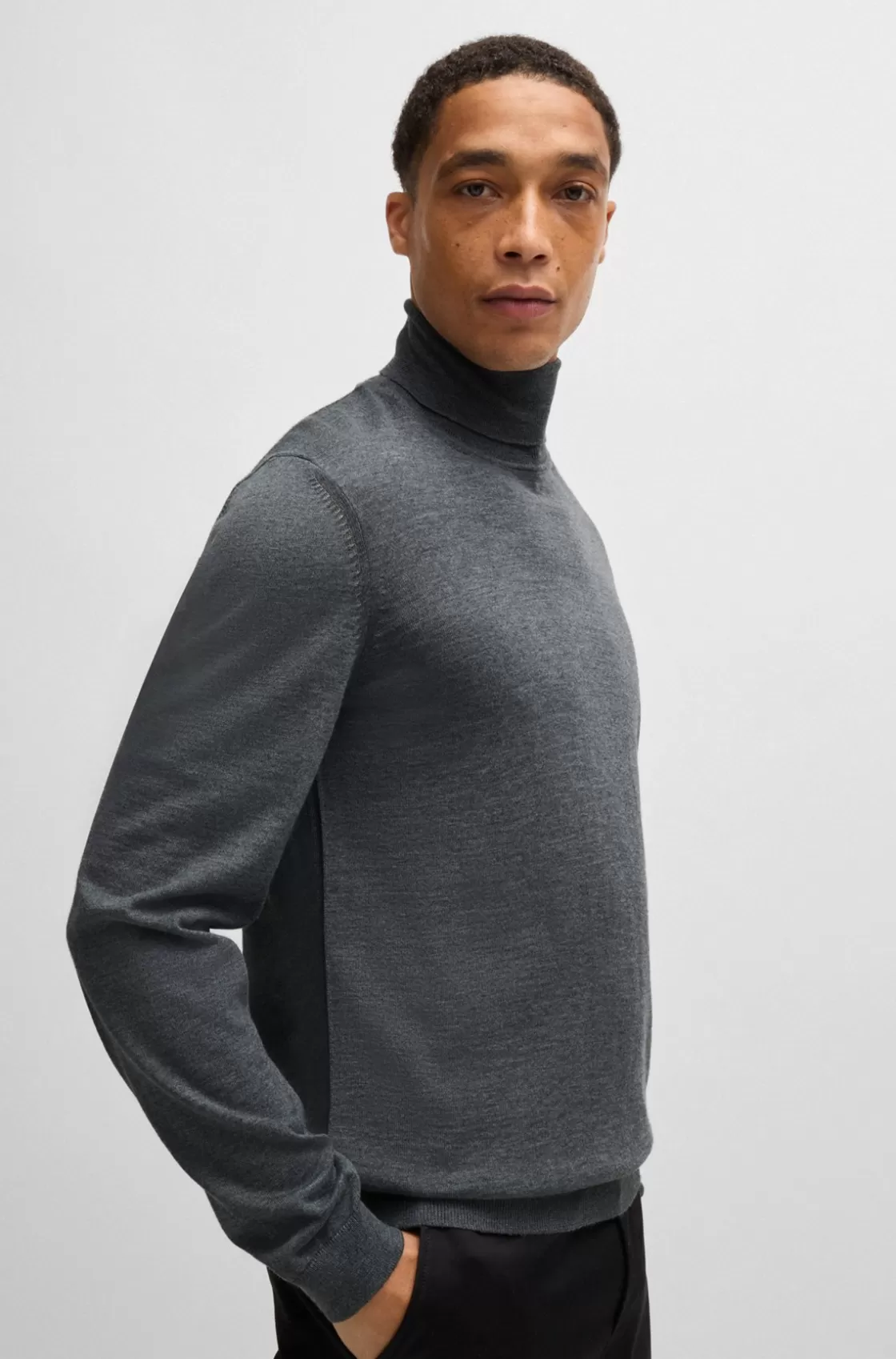 HUGO BOSS Slim-fit Rollneck Sweater In Wool Grey Outlet