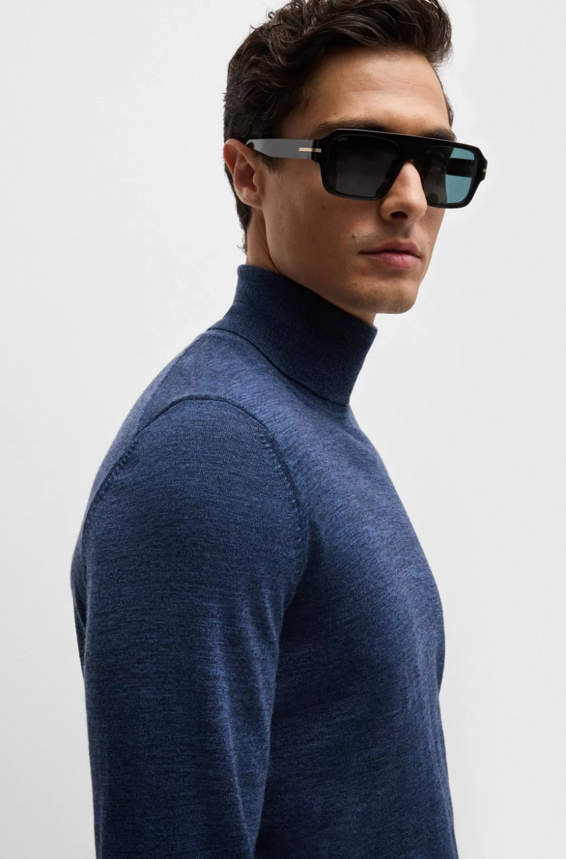 HUGO BOSS Slim-fit Rollneck Sweater In Wool Blue Sale