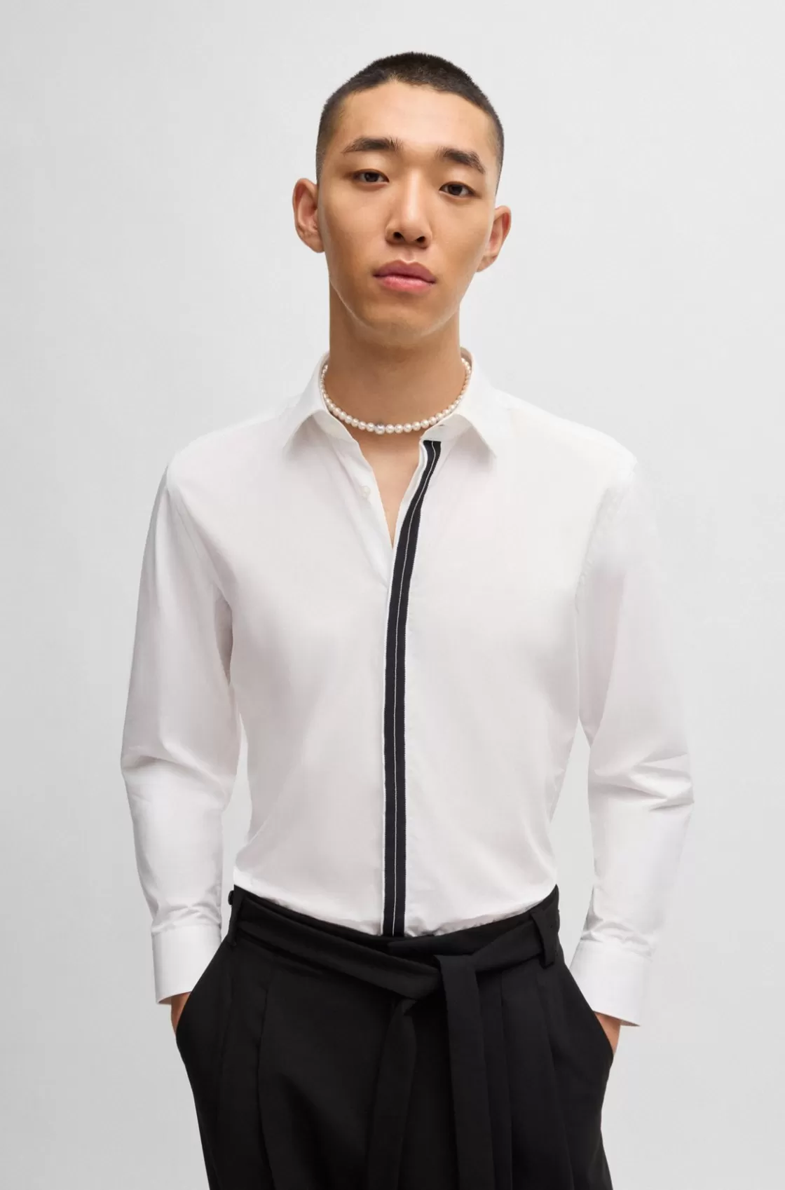 HUGO BOSS Slim-fit Shirt In Cotton Poplin With Placket Trim White Store