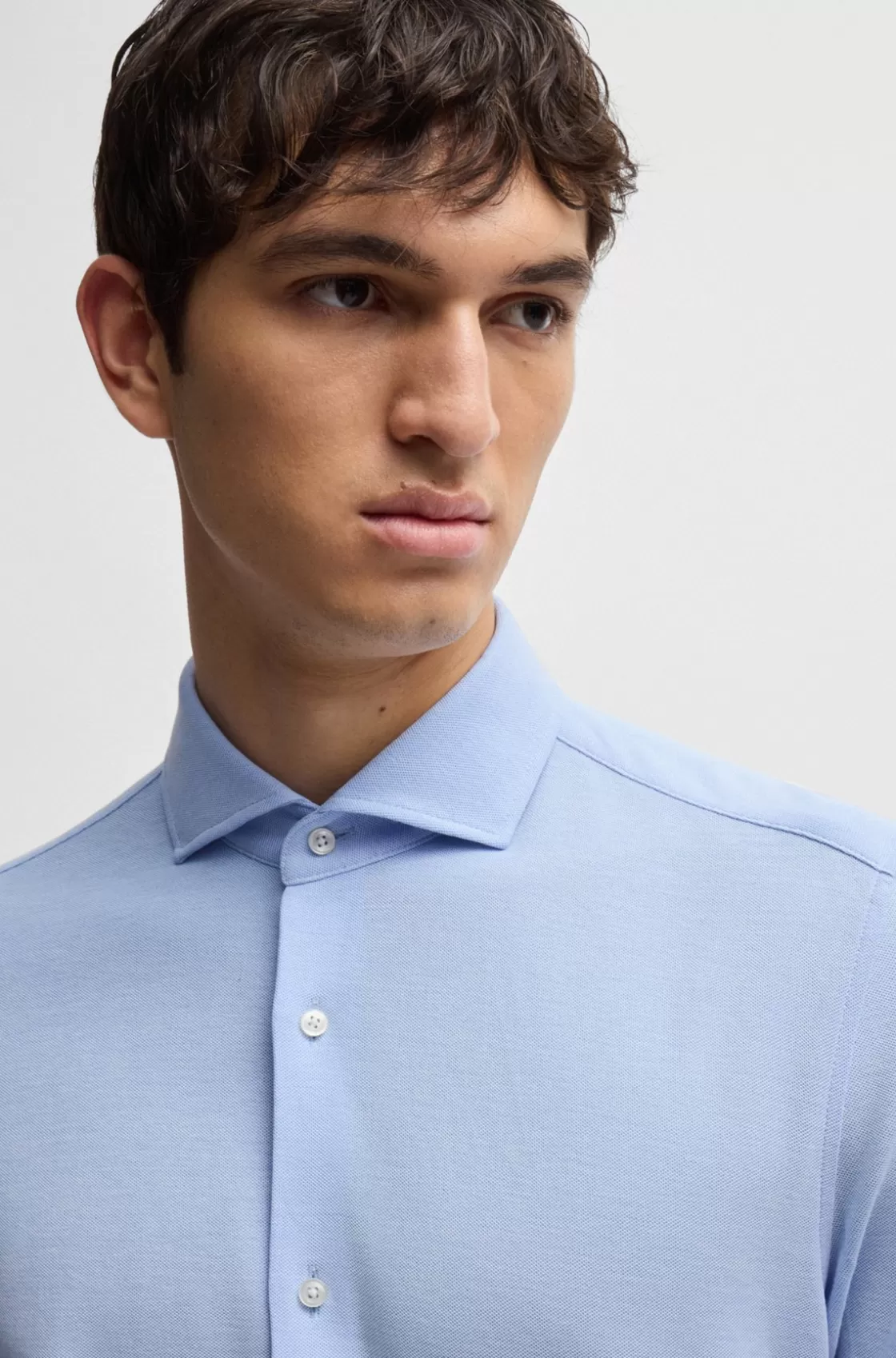 HUGO BOSS Slim-fit Shirt In Cotton-piqué Jersey Light Blue Best Sale