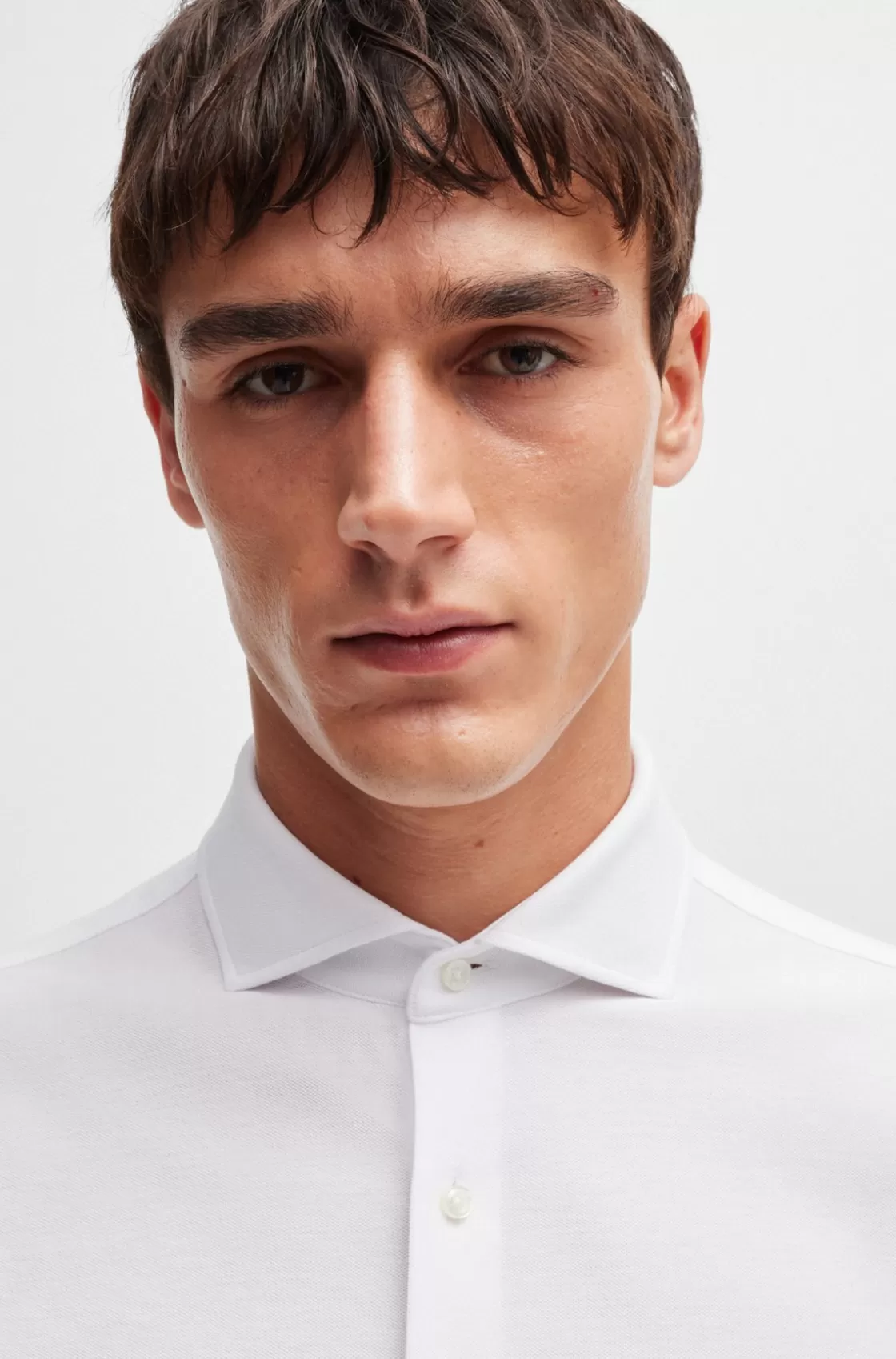 HUGO BOSS Slim-fit Shirt In Cotton-piqué Jersey White Hot