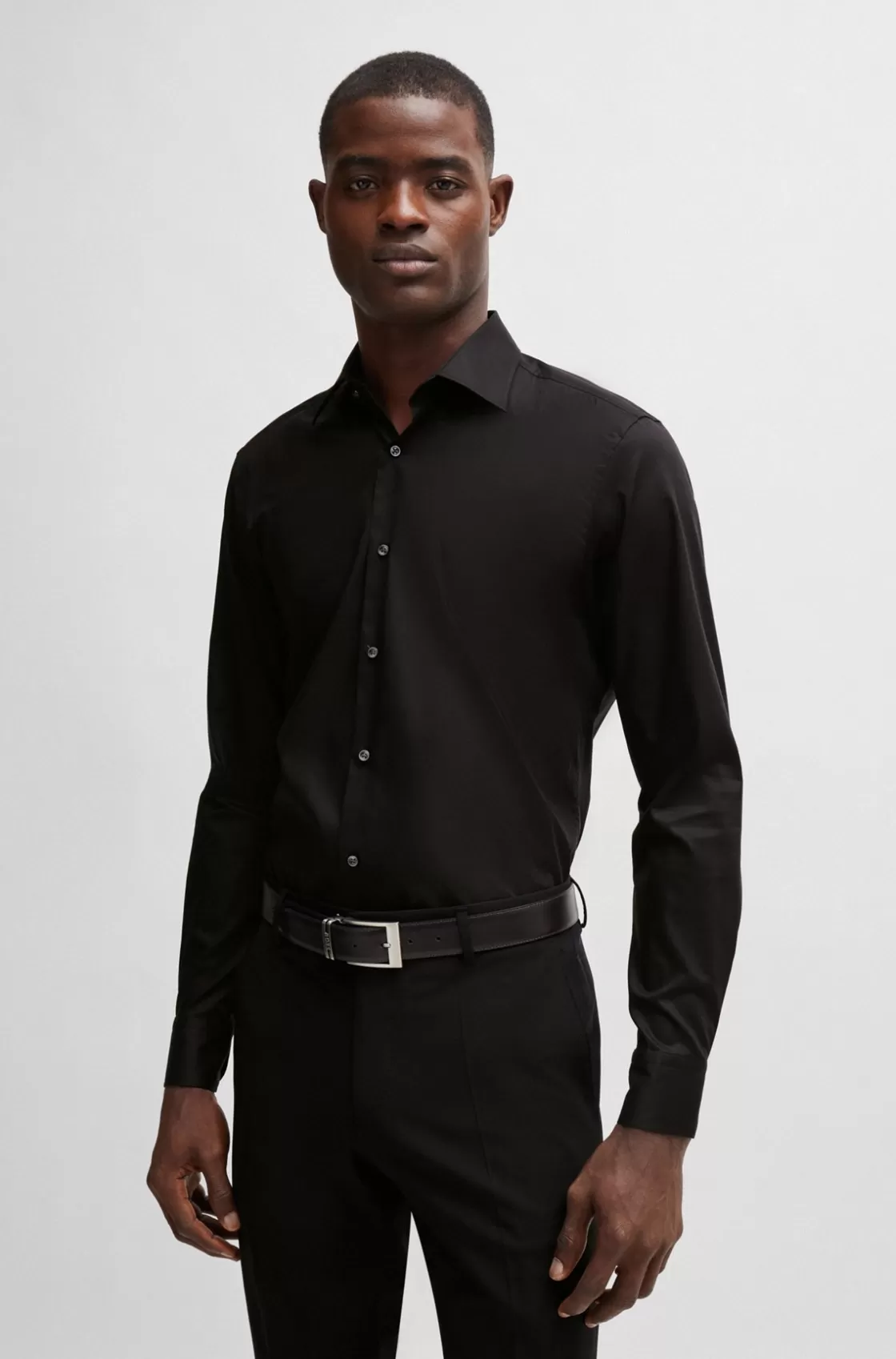 HUGO BOSS Slim-fit Shirt In Easy-iron Cotton Poplin Black Shop