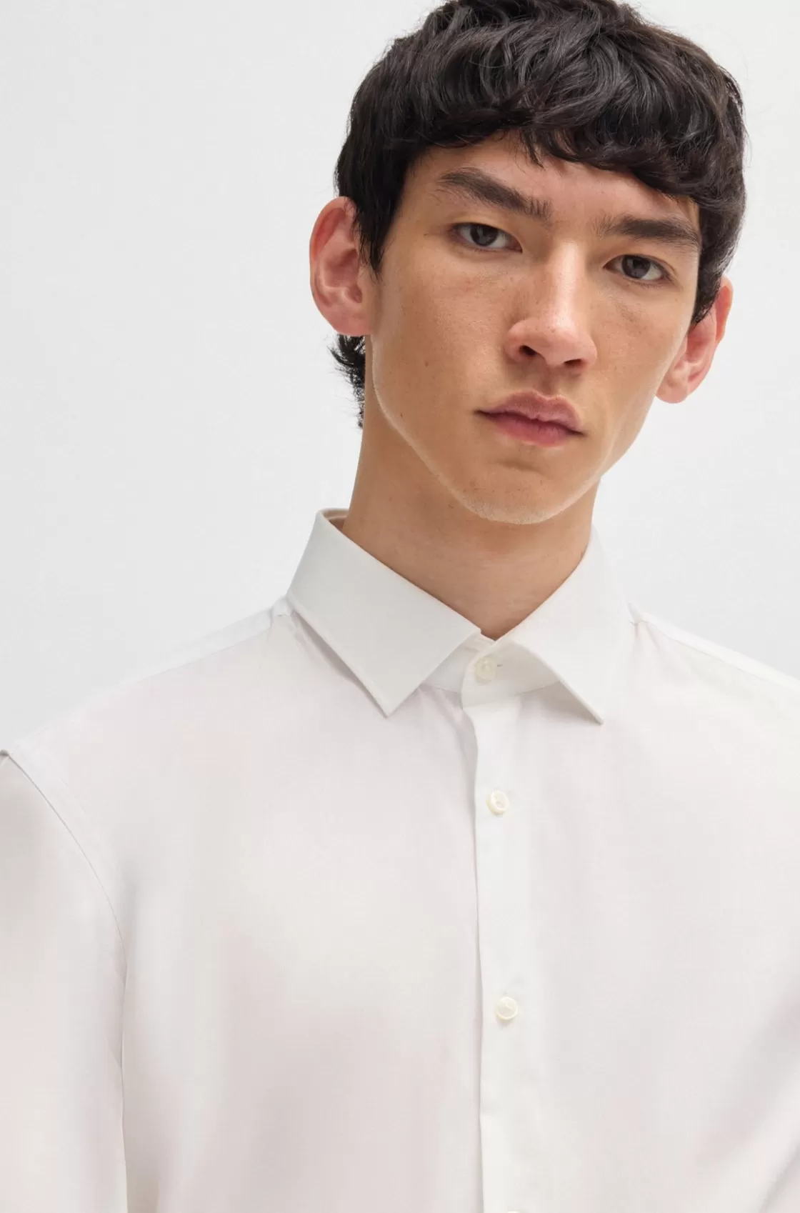 HUGO BOSS Slim-fit Shirt In Easy-iron Cotton Poplin White Flash Sale