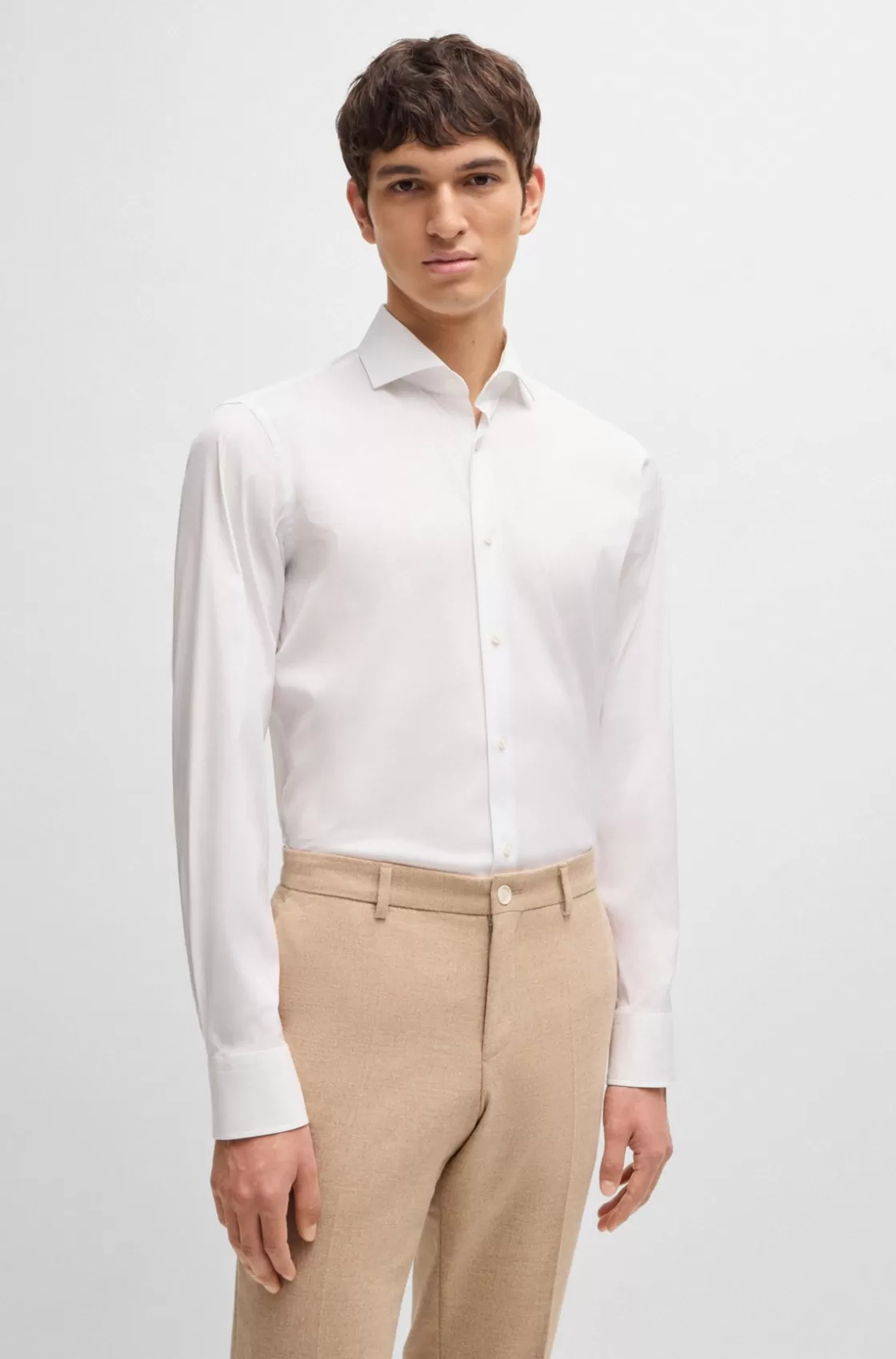 HUGO BOSS Slim-fit Shirt In Easy-iron Poplin White New