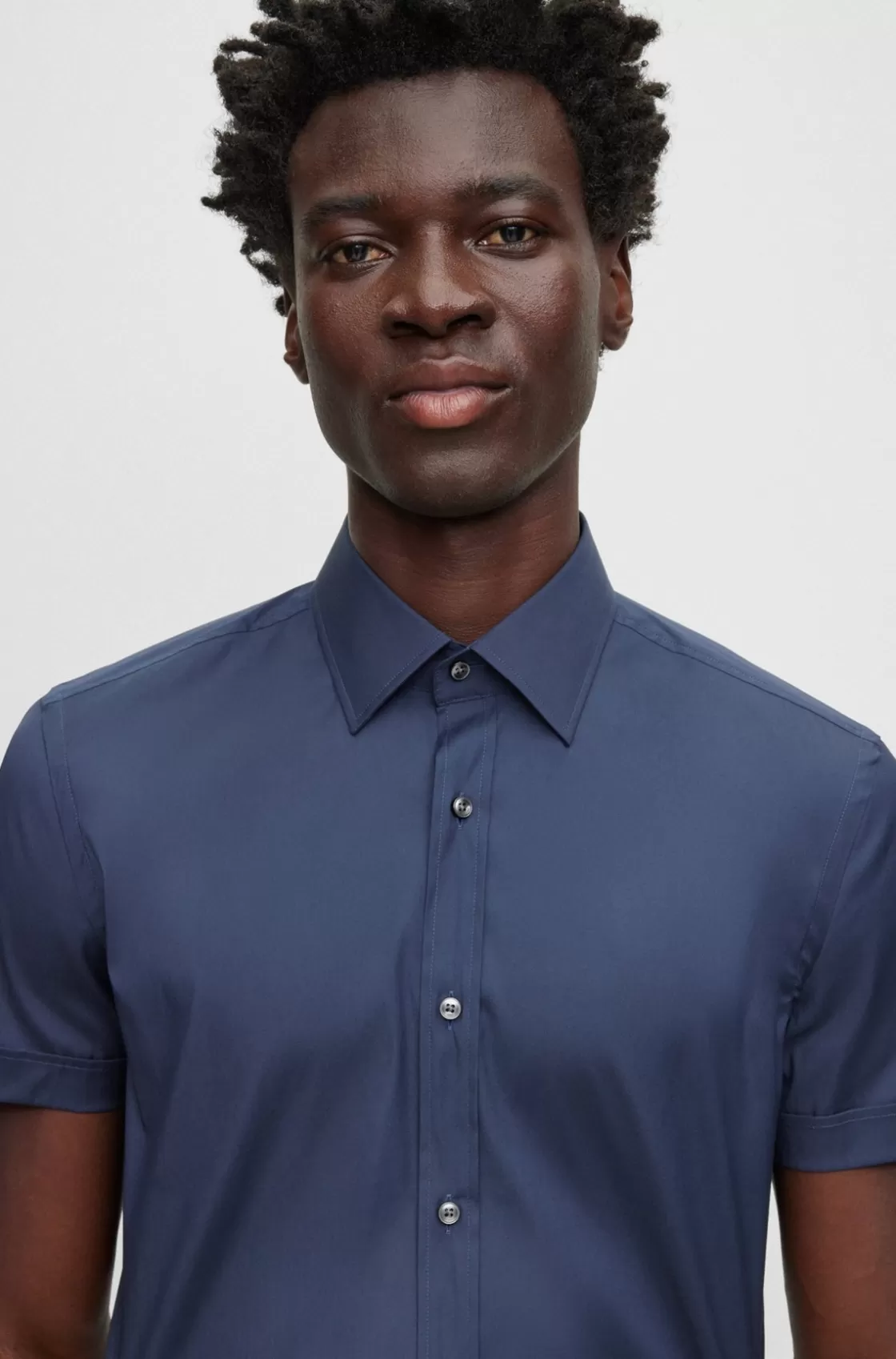HUGO BOSS Slim-fit Shirt In Easy-iron Stretch Poplin Dark Blue New