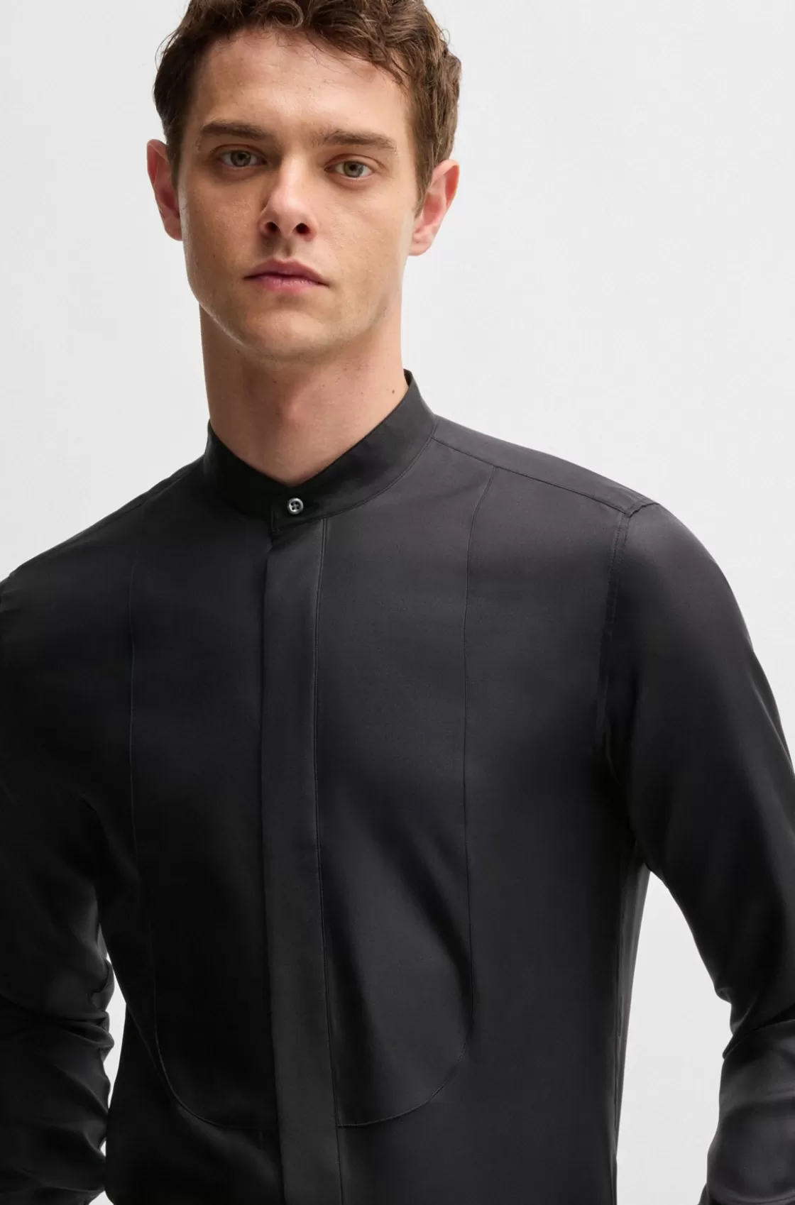 HUGO BOSS Slim-fit Shirt In Finest Italian-made Silk Black Online