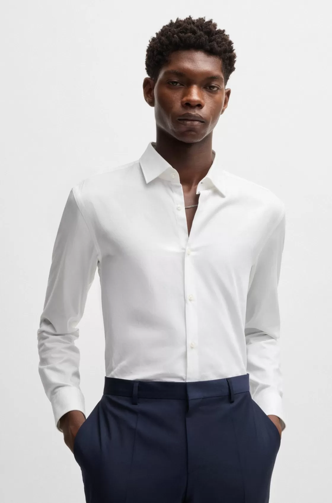 HUGO BOSS Slim-fit Shirt In Logo-chain Cotton Jacquard White Store
