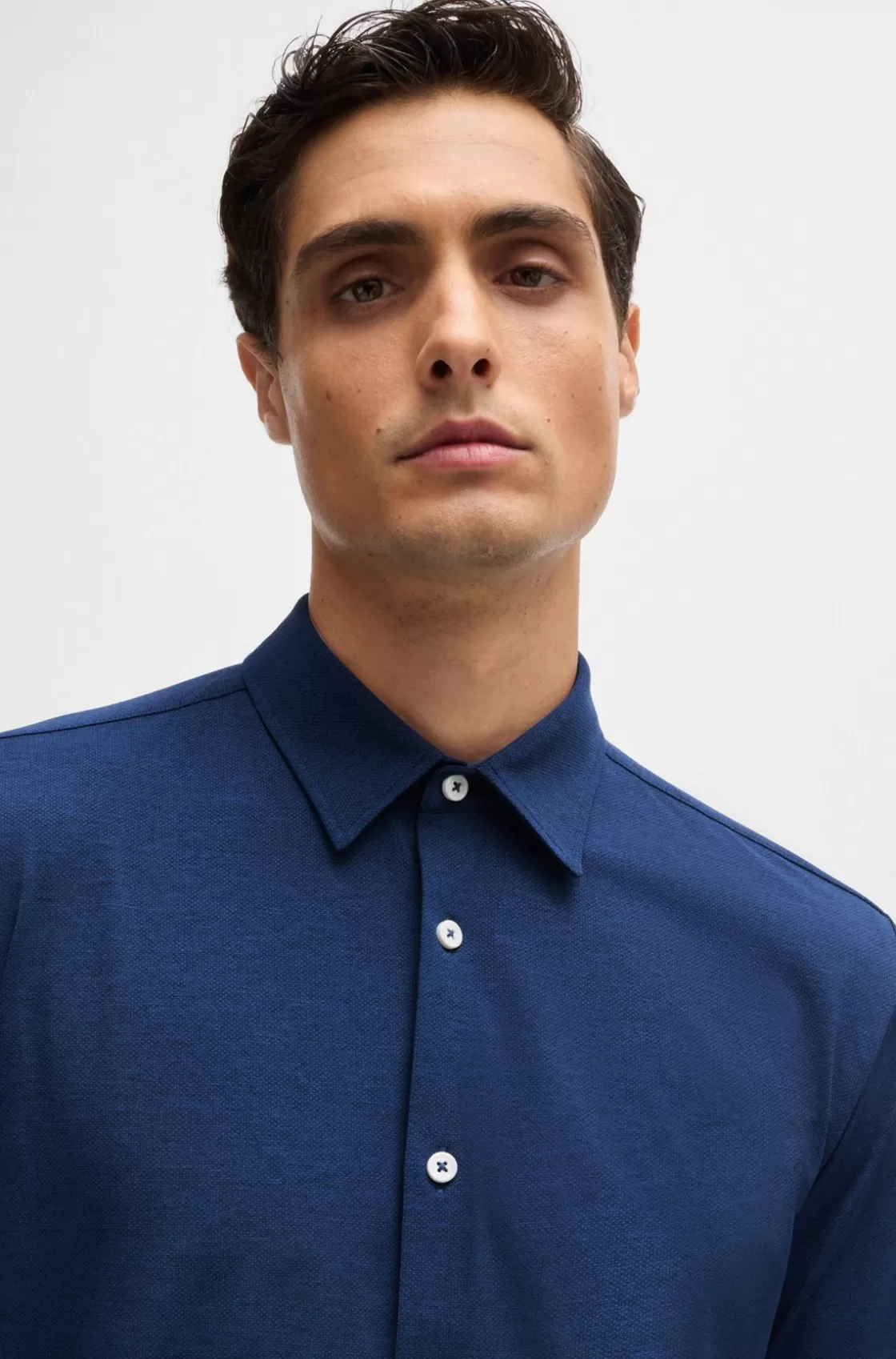HUGO BOSS Slim-fit Shirt In Melange Performance-stretch Jersey Light Blue Shop