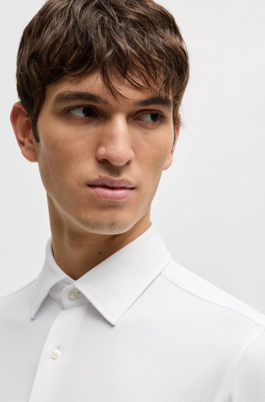 HUGO BOSS Slim-fit Shirt In Micro-structured Performance-stretch Jersey White Cheap