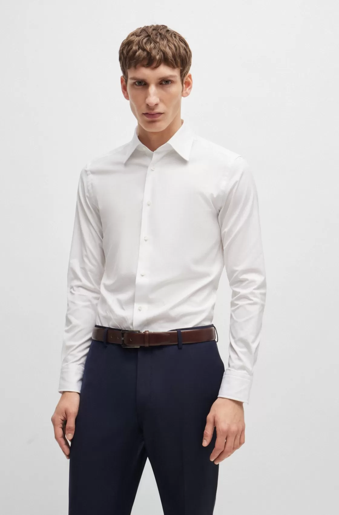 HUGO BOSS Slim-fit Shirt In Micro-structured Stretch Cotton White Fashion