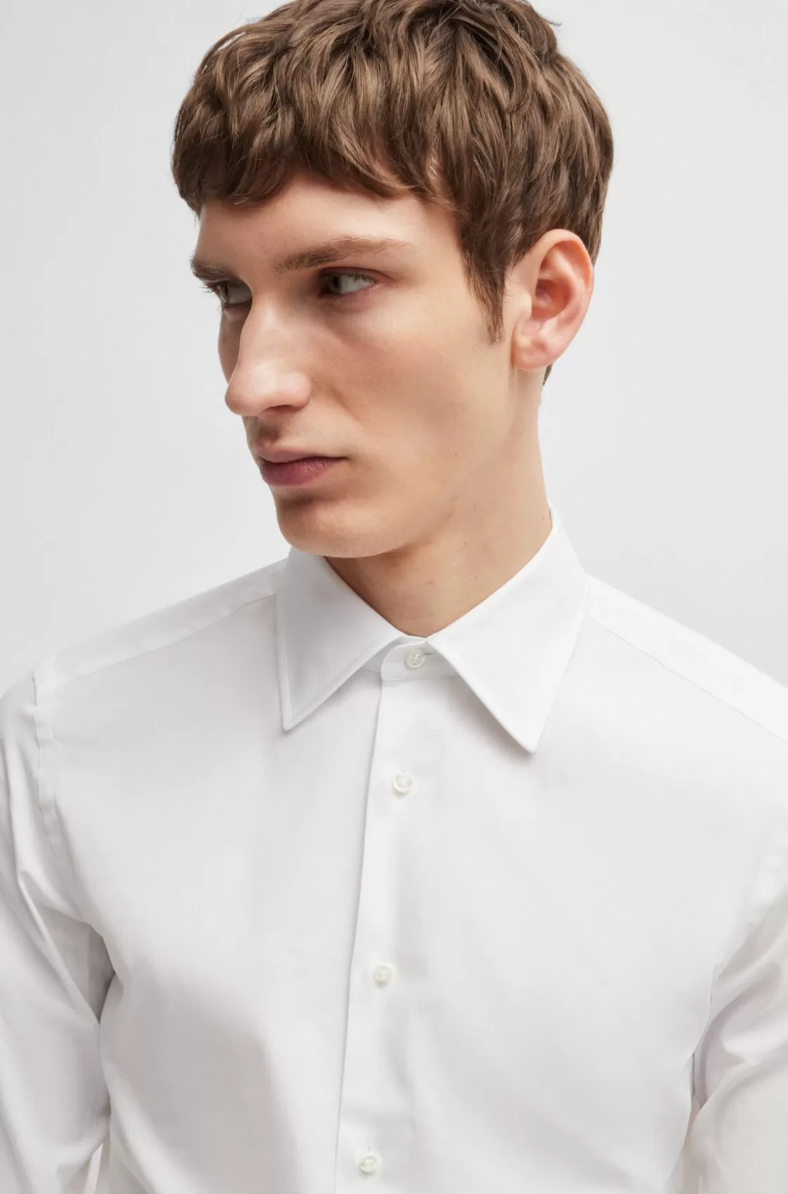HUGO BOSS Slim-fit Shirt In Micro-structured Stretch Cotton White Fashion