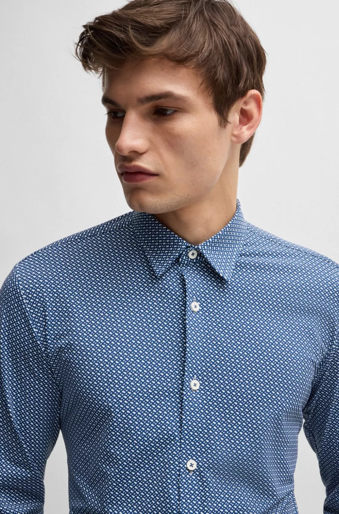 HUGO BOSS Slim-fit Shirt In Monogram-print Performance-stretch Material Light Blue Cheap
