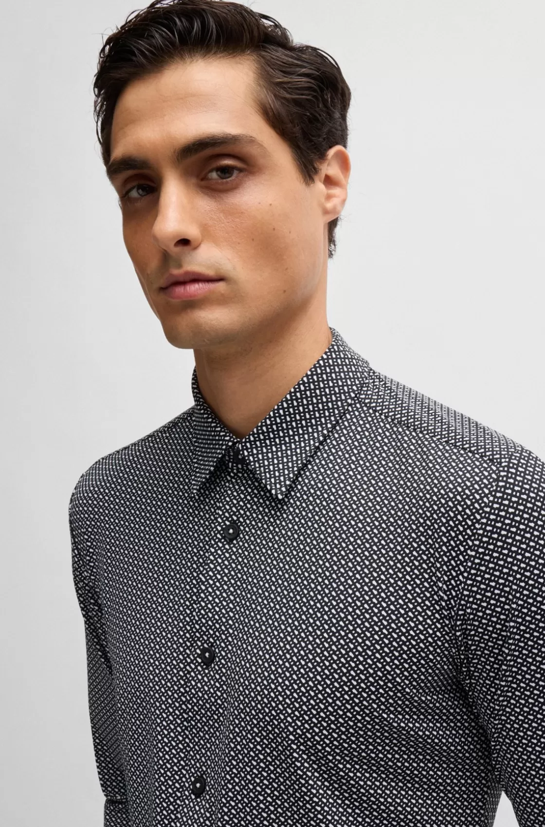HUGO BOSS Slim-fit Shirt In Monogram-print Performance-stretch Material Black Best Sale