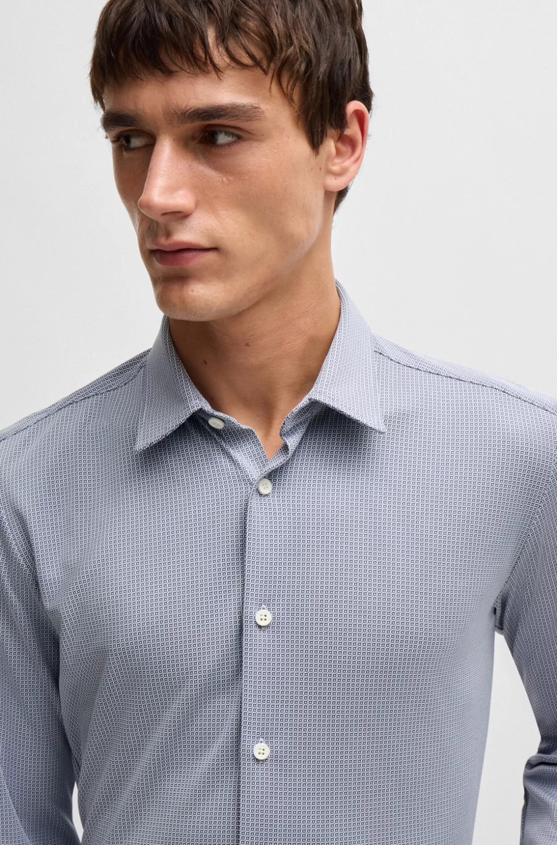 HUGO BOSS Slim-fit Shirt In Patterned Performance Fabric Light Blue Cheap