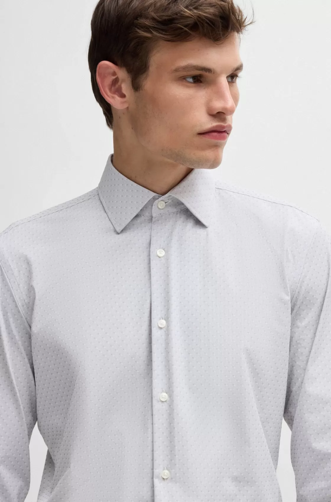 HUGO BOSS Slim-fit Shirt In Performance-stretch Dobby Grey Cheap