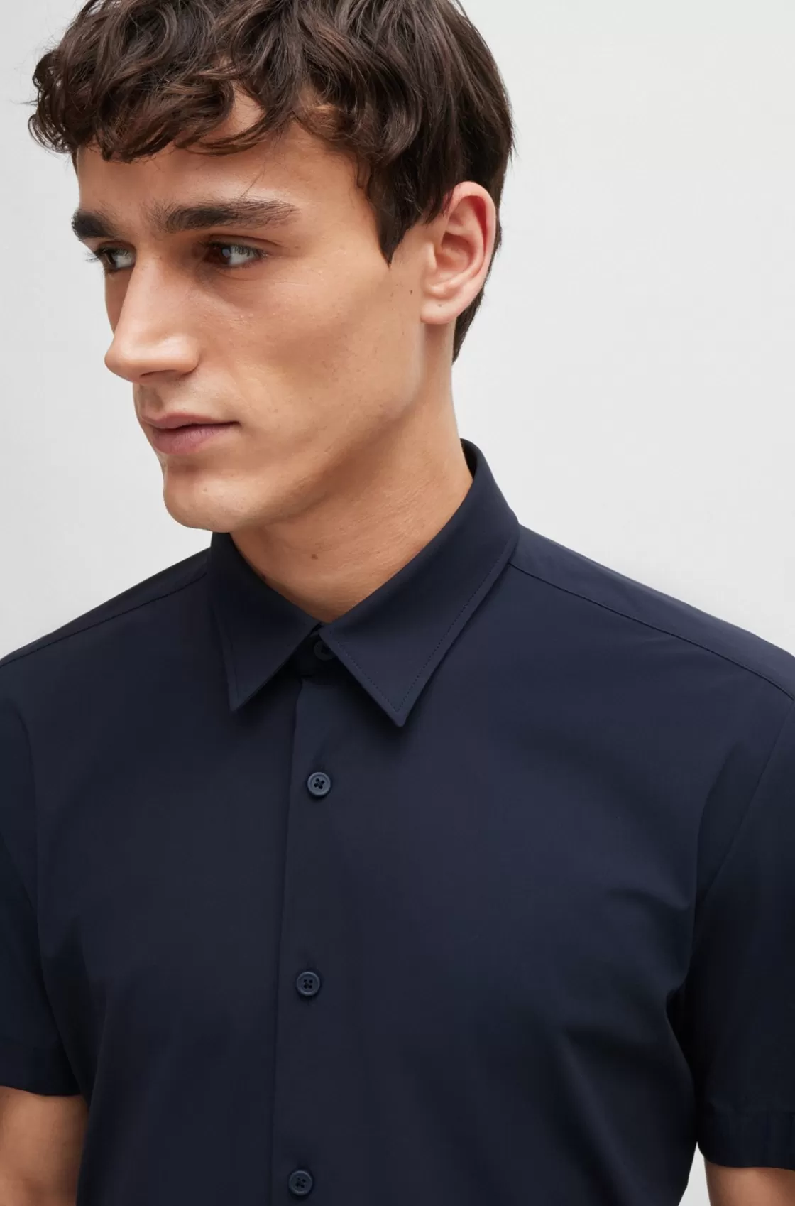 HUGO BOSS Slim-fit Shirt In Performance-stretch Jersey Dark Blue Discount
