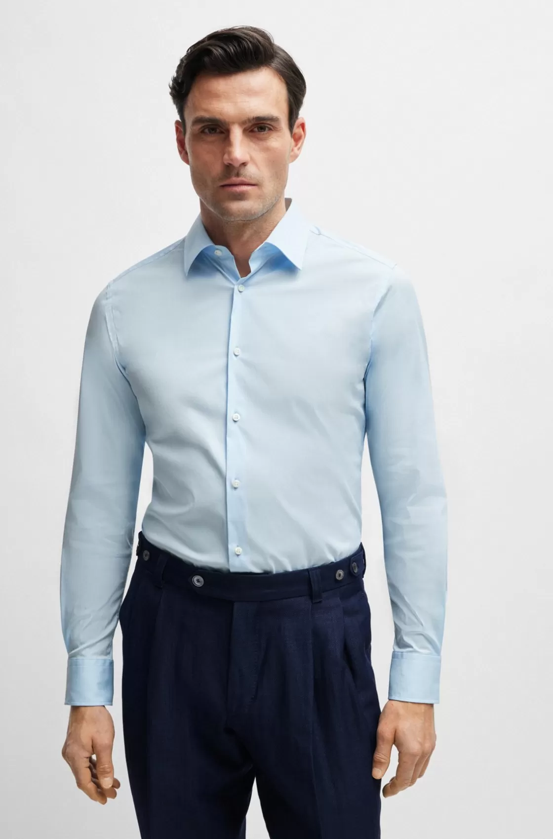 HUGO BOSS Slim-fit Shirt In Poplin With Stretch Light Blue Discount