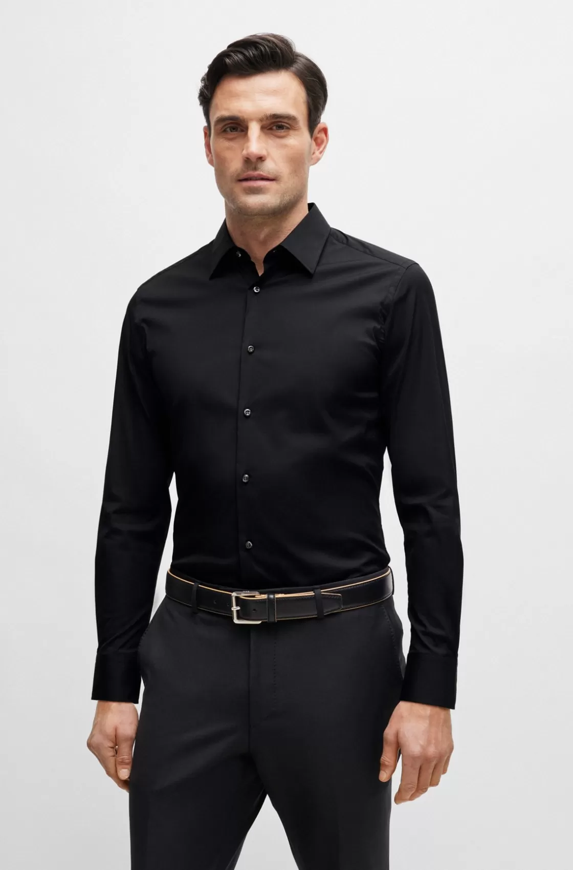 HUGO BOSS Slim-fit Shirt In Poplin With Stretch Black Clearance