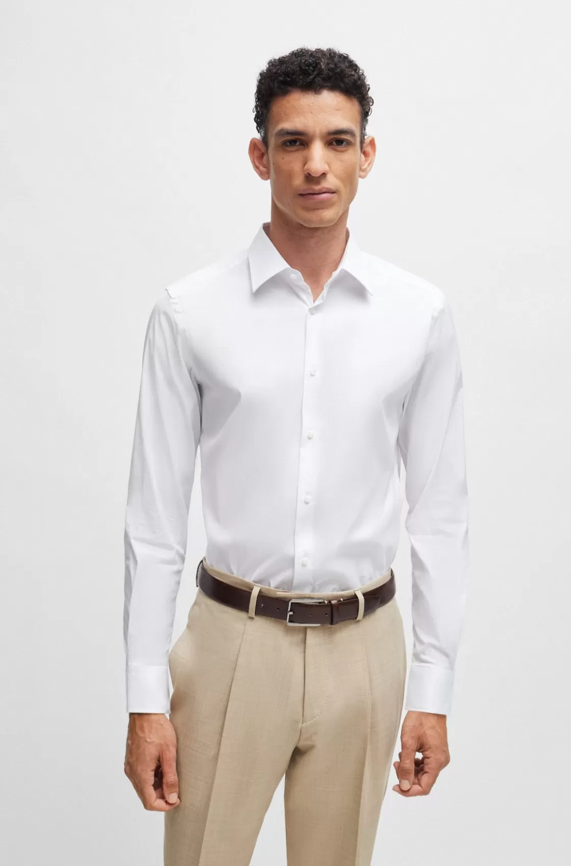 HUGO BOSS Slim-fit Shirt In Poplin With Stretch White Hot