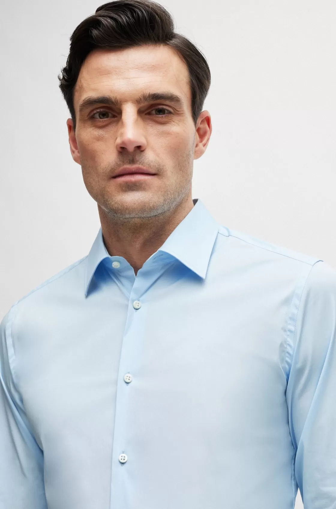 HUGO BOSS Slim-fit Shirt In Poplin With Stretch Light Blue Discount