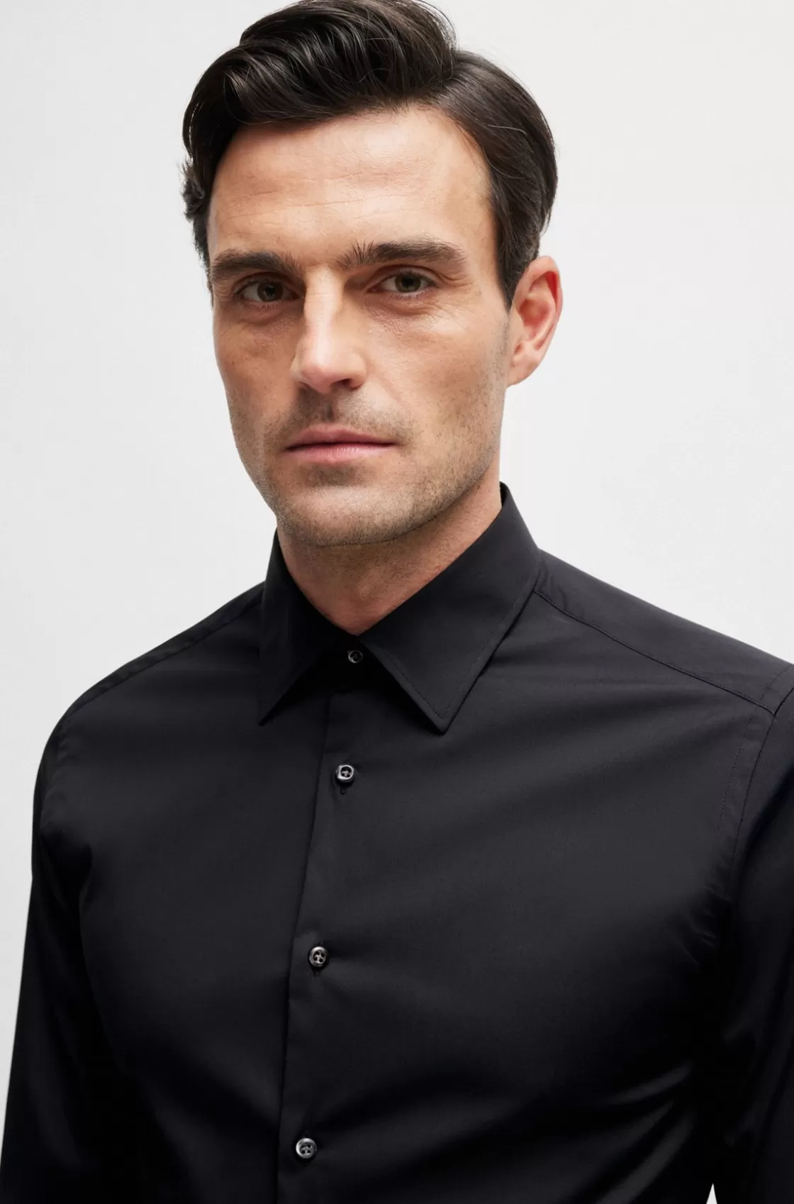 HUGO BOSS Slim-fit Shirt In Poplin With Stretch Black Clearance