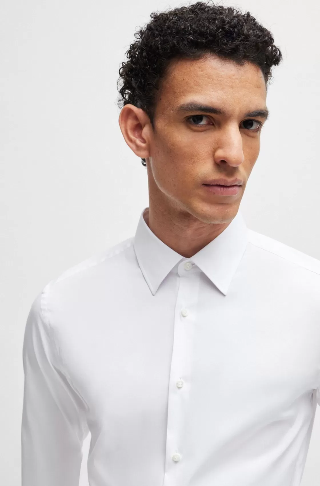 HUGO BOSS Slim-fit Shirt In Poplin With Stretch White Hot