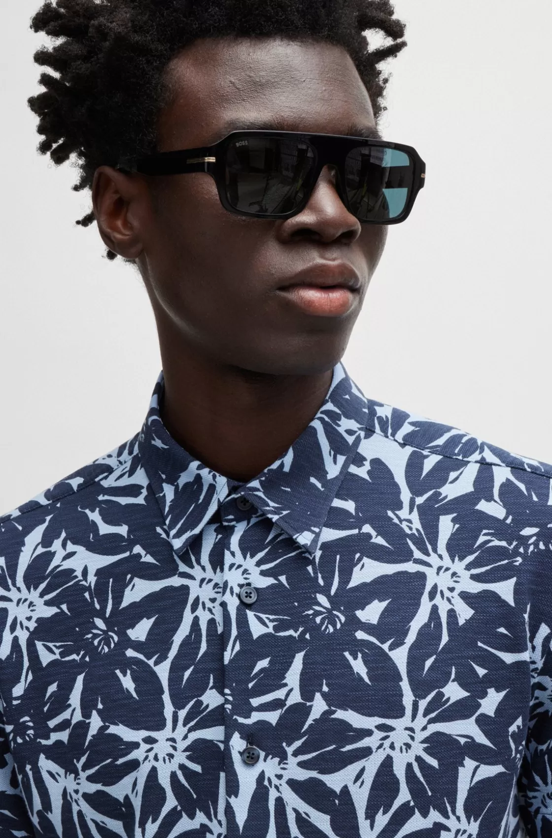 HUGO BOSS Slim-fit Shirt In Printed Cotton Jersey Dark Blue Sale