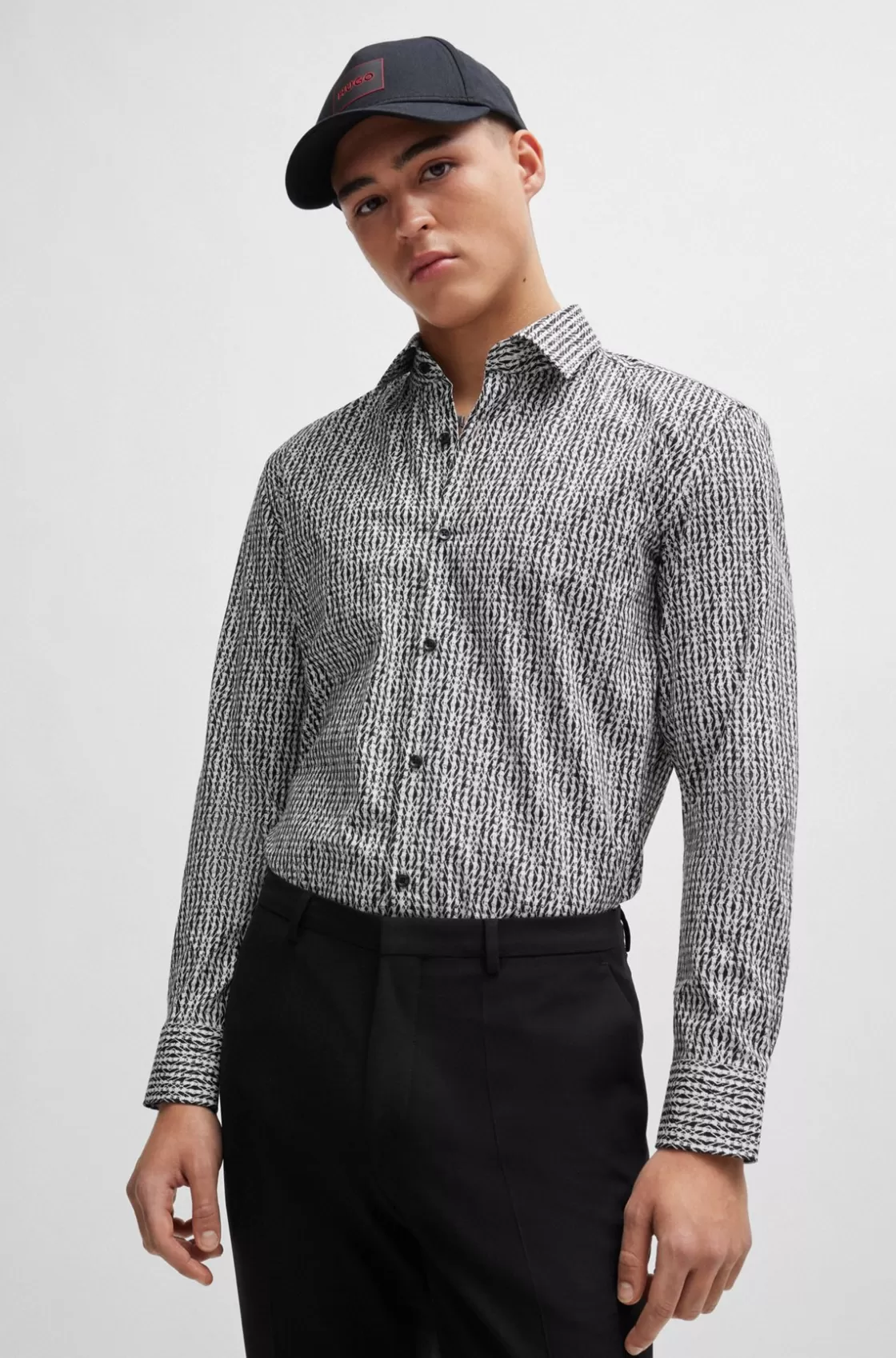 HUGO BOSS Slim-fit Shirt In Printed Cotton Poplin White Best Sale