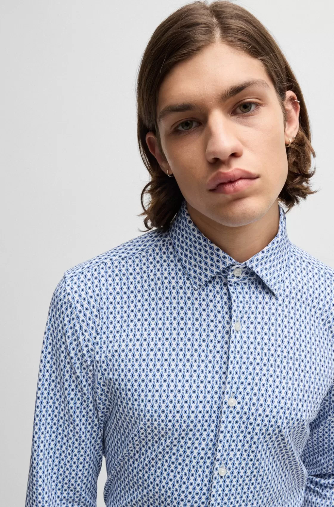 HUGO BOSS Slim-fit Shirt In Printed Performance-stretch Canvas Blue Cheap
