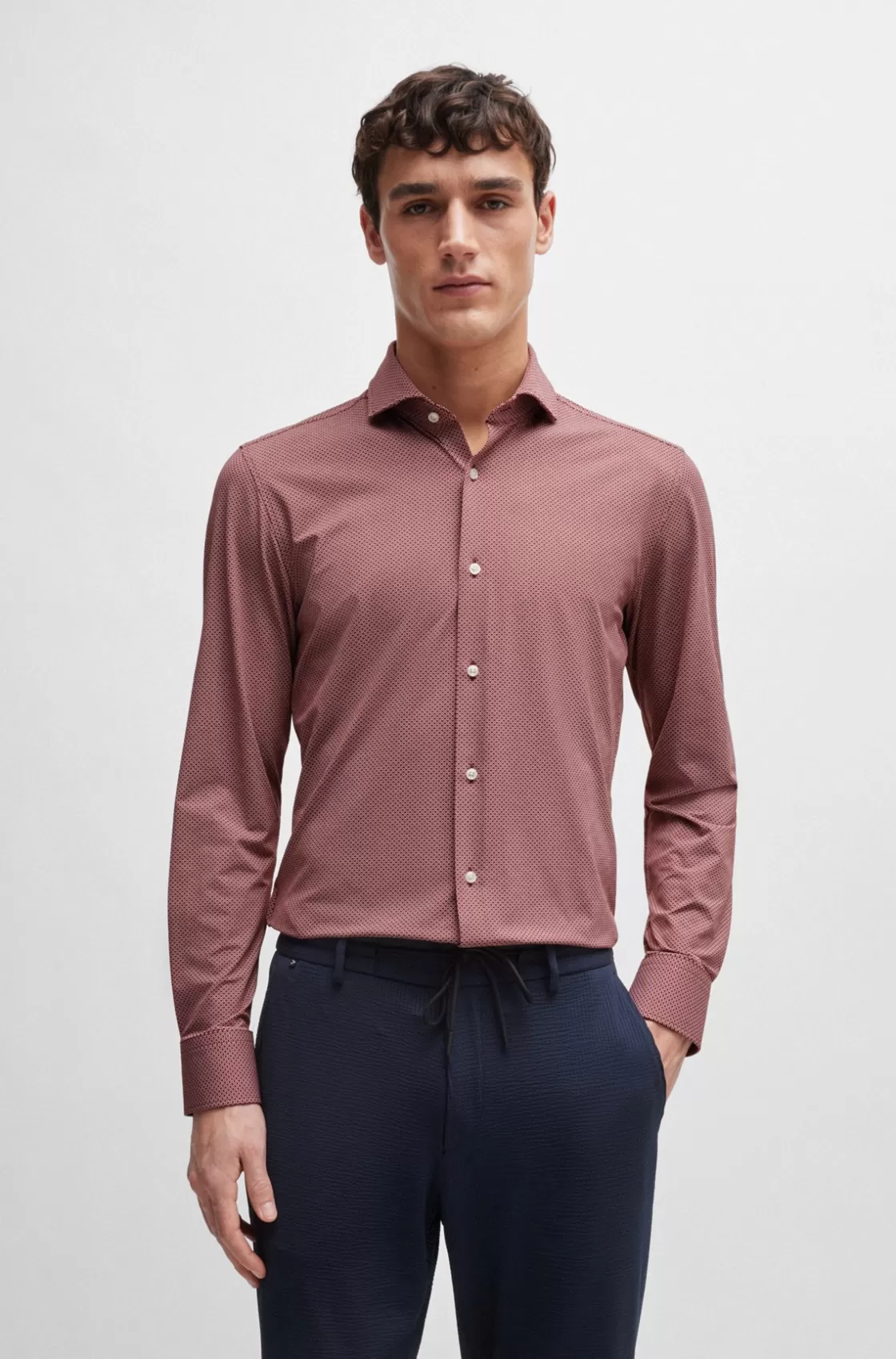HUGO BOSS Slim-fit Shirt In Printed Performance-stretch Fabric Light Brown Online