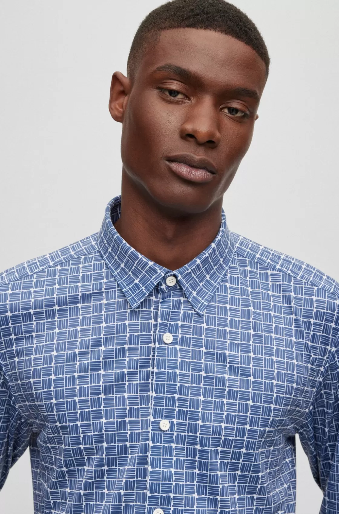 HUGO BOSS Slim-fit Shirt In Printed Performance-stretch Fabric Light Blue Fashion