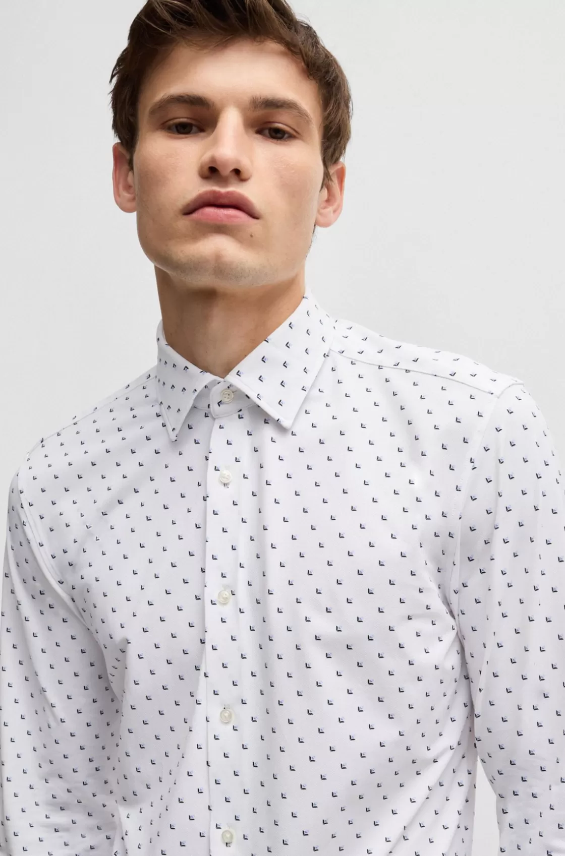HUGO BOSS Slim-fit Shirt In Printed Performance-stretch Fabric White Hot