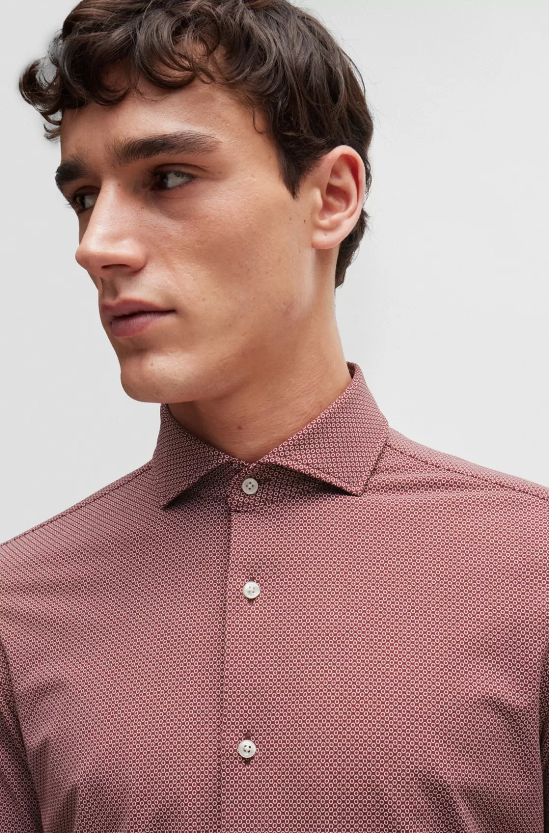 HUGO BOSS Slim-fit Shirt In Printed Performance-stretch Fabric Light Brown Online