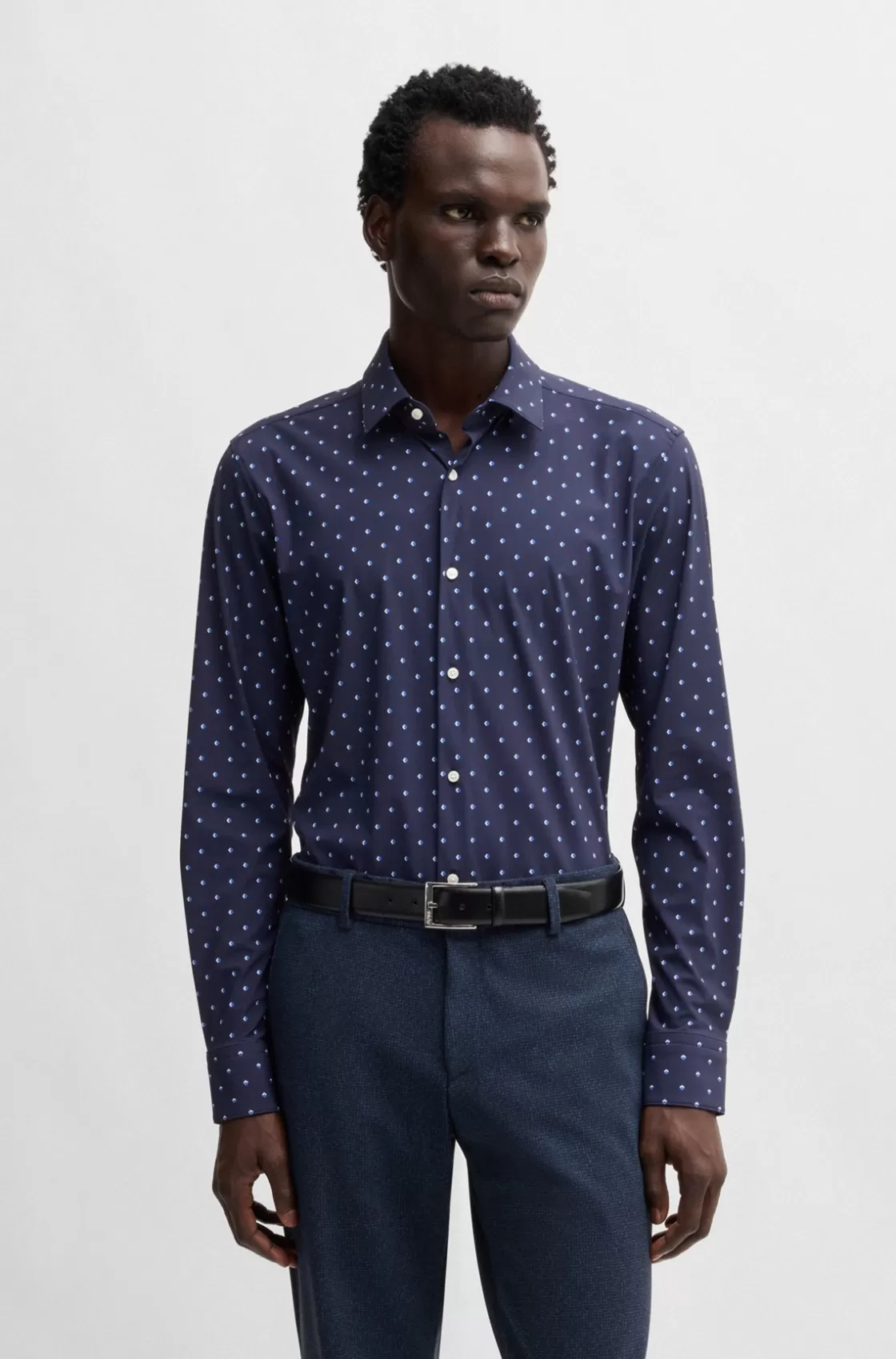HUGO BOSS Slim-fit Shirt In Printed Performance-stretch Jersey Dark Blue Cheap
