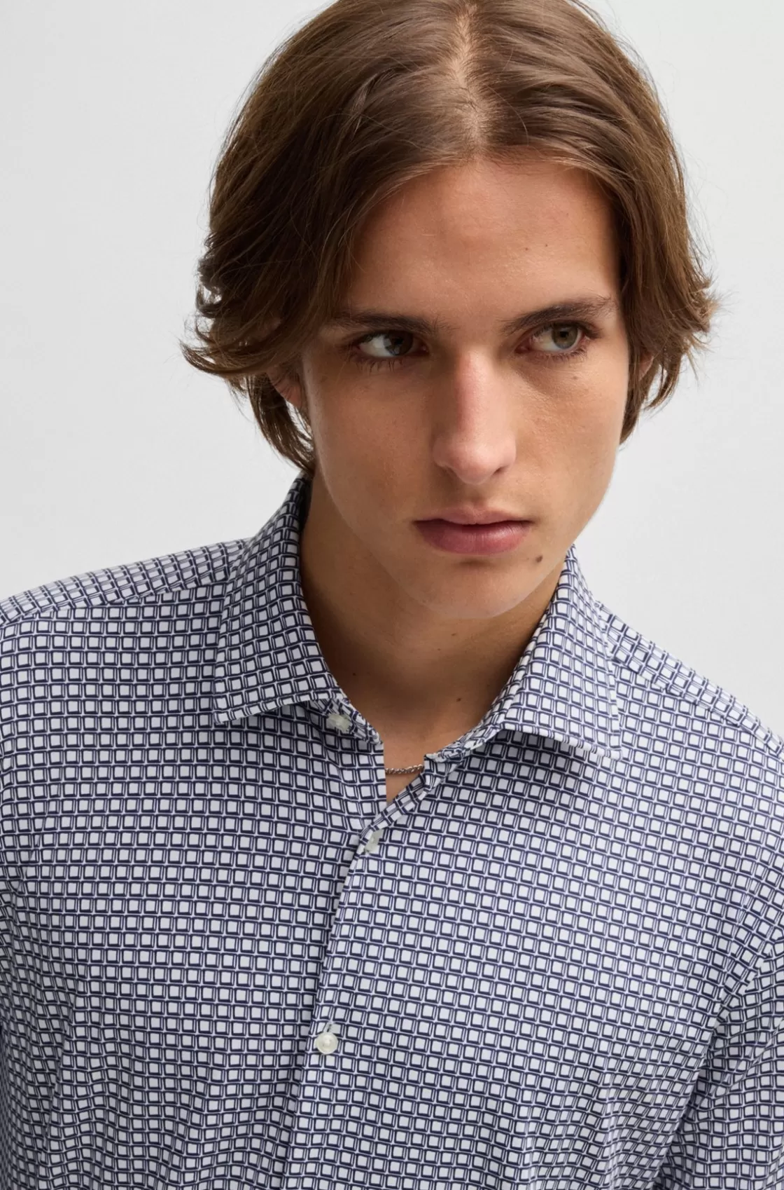 HUGO BOSS Slim-fit Shirt In Printed Performance-stretch Jersey Dark Blue Fashion