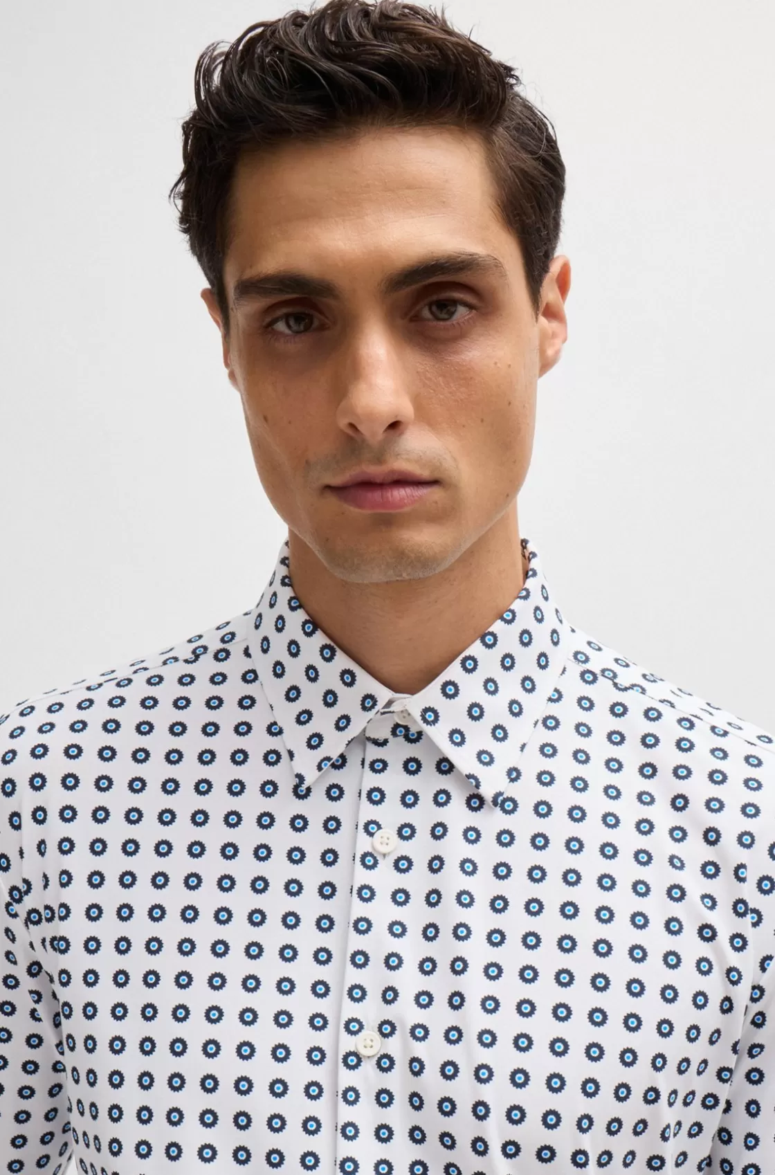 HUGO BOSS Slim-fit Shirt In Printed Performance-stretch Jersey Dark Blue Clearance