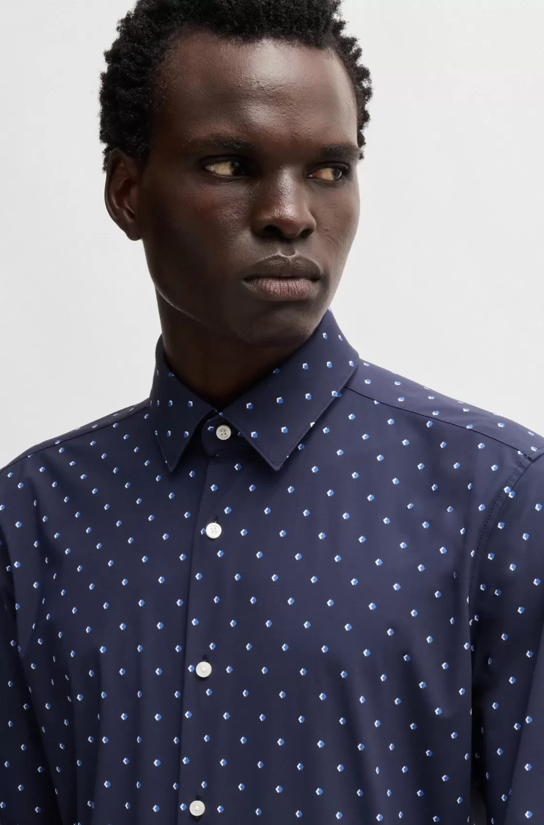HUGO BOSS Slim-fit Shirt In Printed Performance-stretch Jersey Dark Blue Cheap