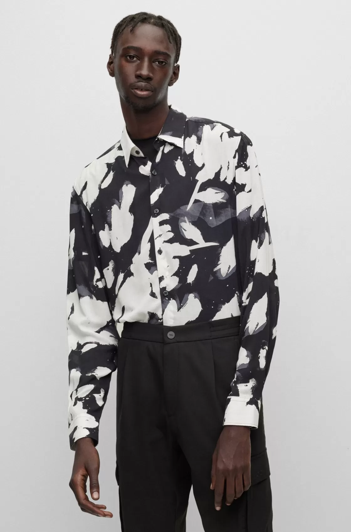 HUGO BOSS Slim-fit Shirt In Printed Poplin Black Best Sale