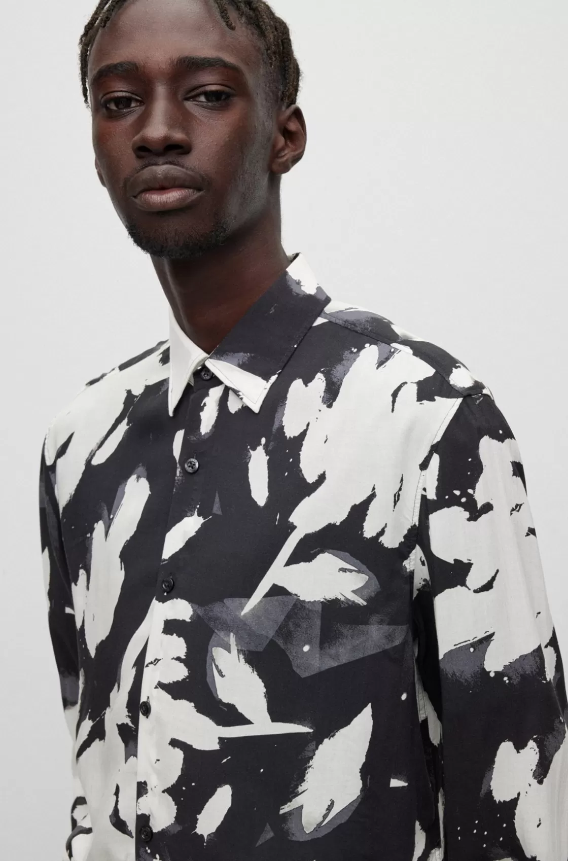 HUGO BOSS Slim-fit Shirt In Printed Poplin Black Best Sale