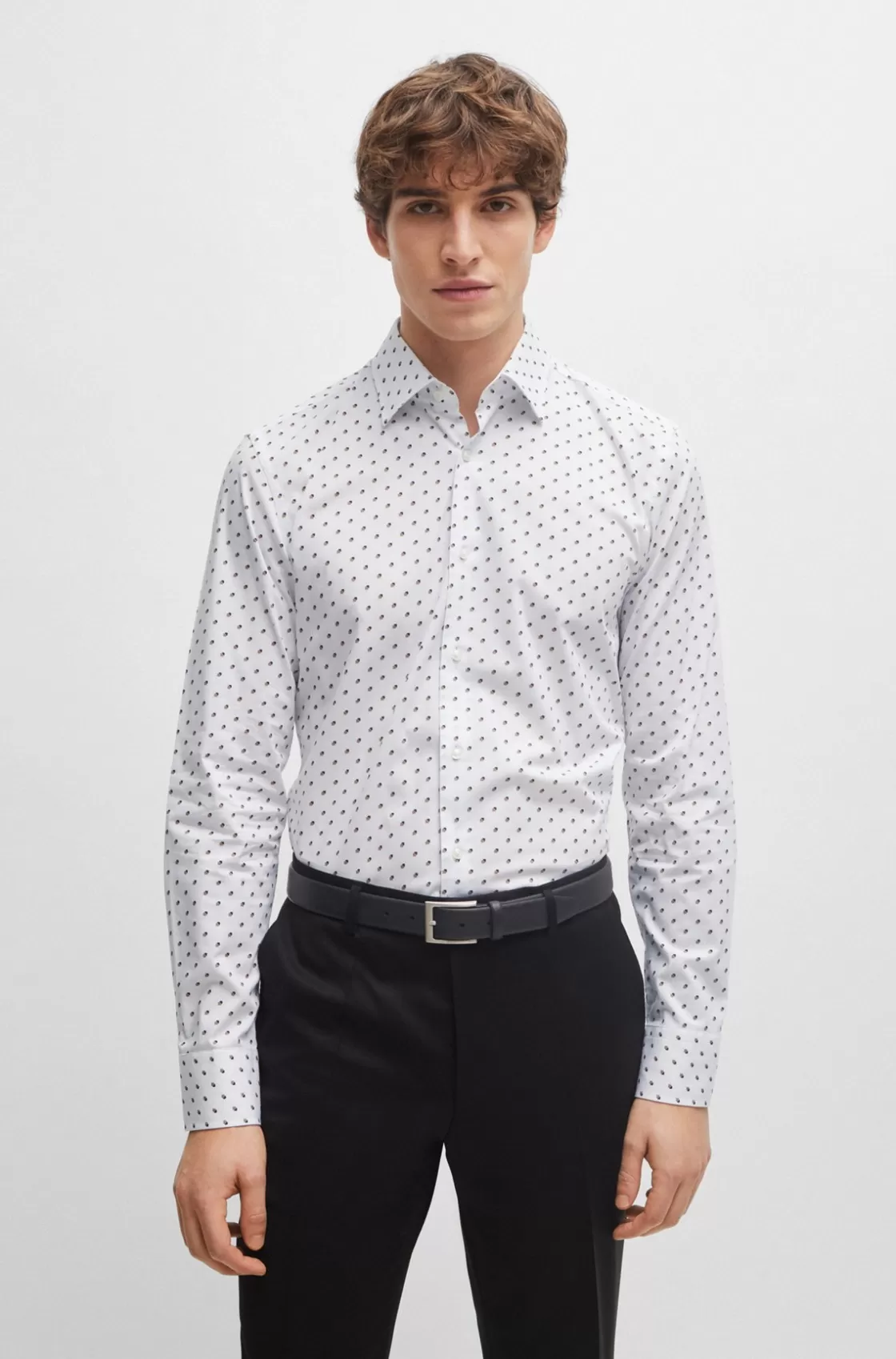 HUGO BOSS Slim-fit Shirt In Printed Stretch Cotton White Sale