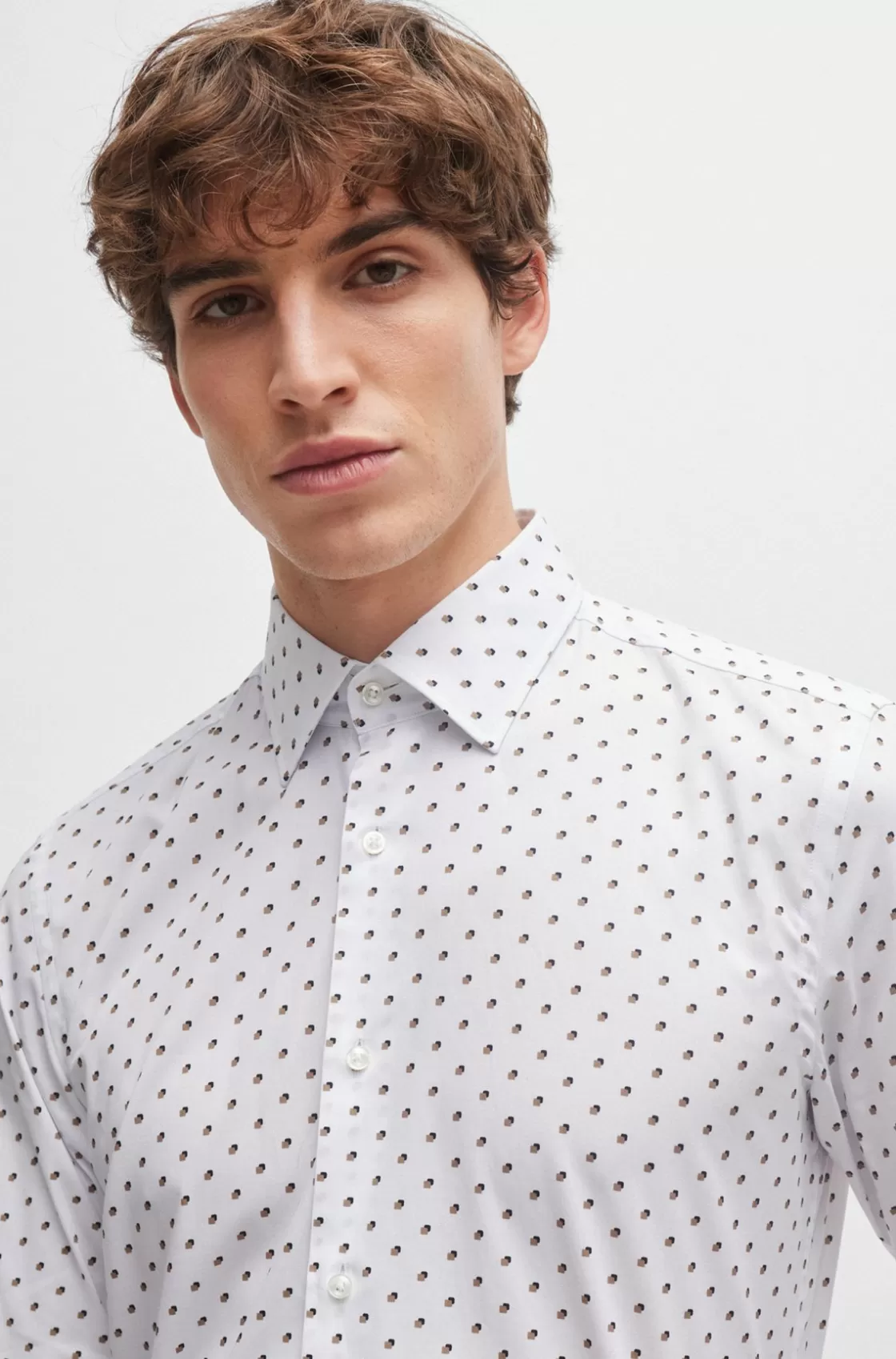 HUGO BOSS Slim-fit Shirt In Printed Stretch Cotton White Sale