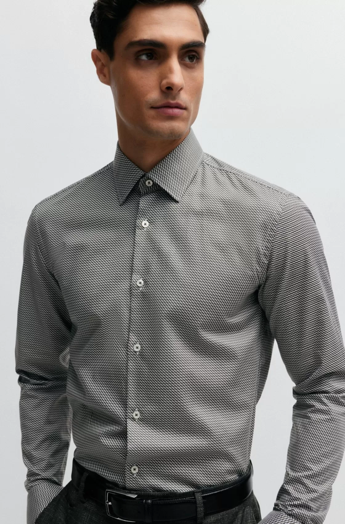 HUGO BOSS Slim-fit Shirt In Printed Twill Dark Green Cheap