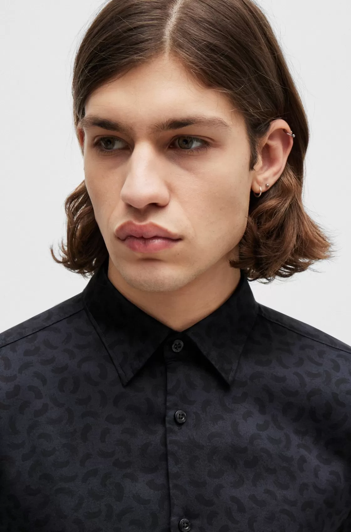 HUGO BOSS Slim-fit Shirt In Seasonal-print Poplin Dark Blue Discount