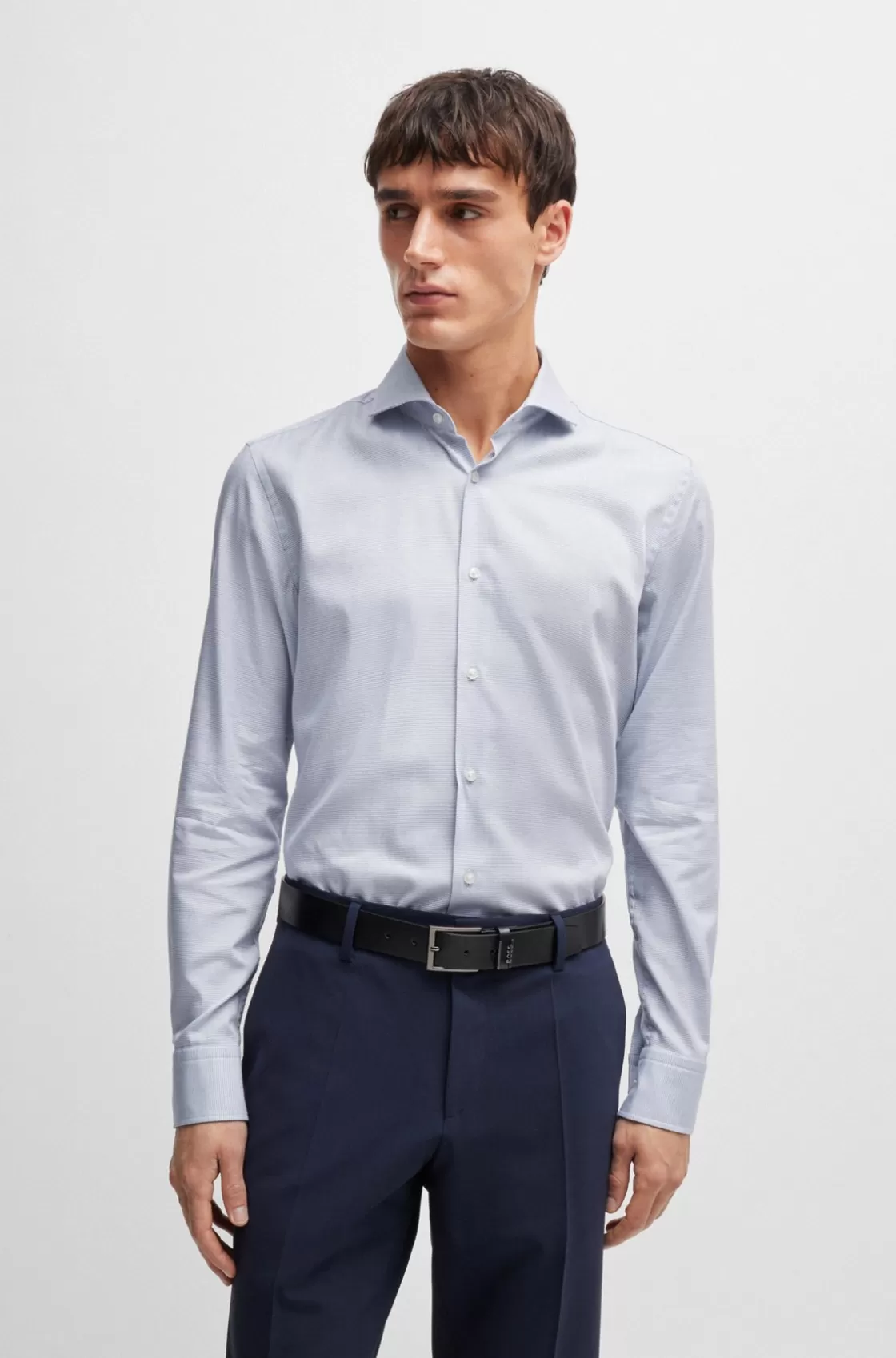 HUGO BOSS Slim-fit Shirt In Structured Cotton Light Blue Cheap