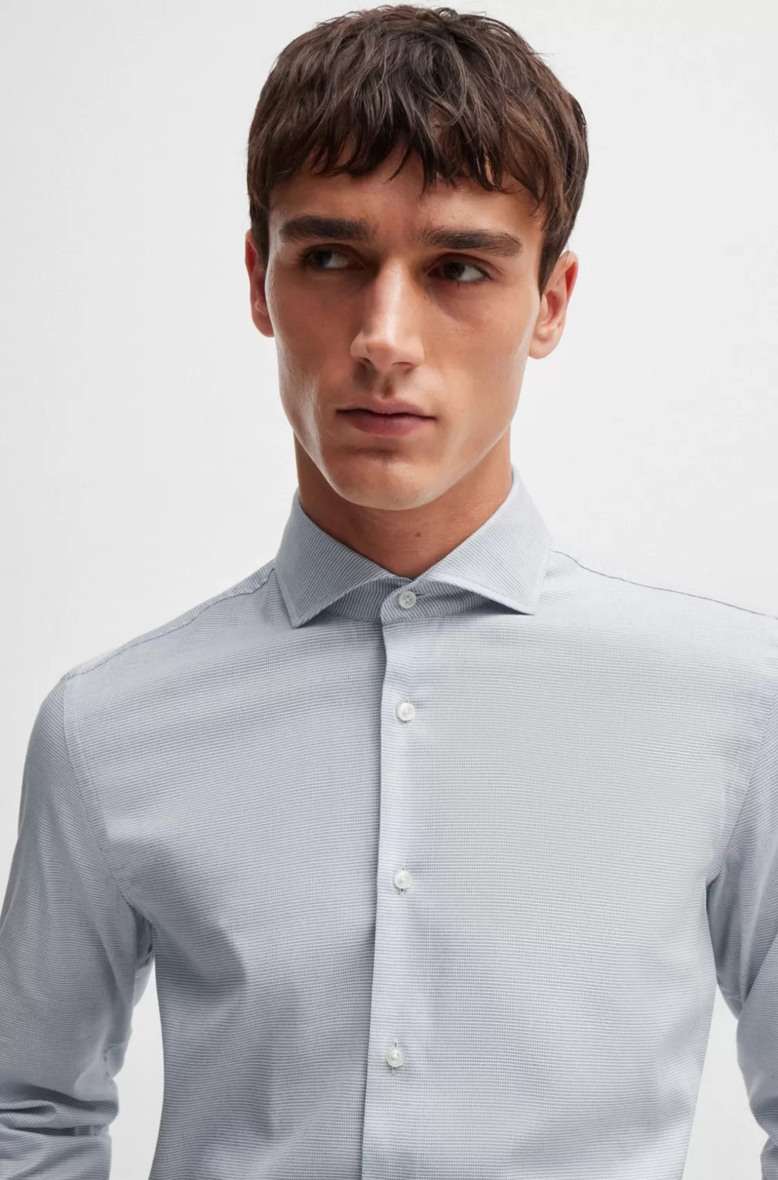 HUGO BOSS Slim-fit Shirt In Structured Cotton Light Blue Cheap