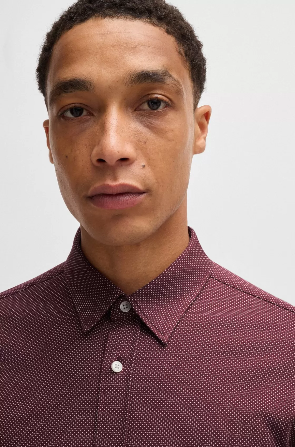 HUGO BOSS Slim-fit Shirt In Structured Cotton Jersey Dark Red Flash Sale